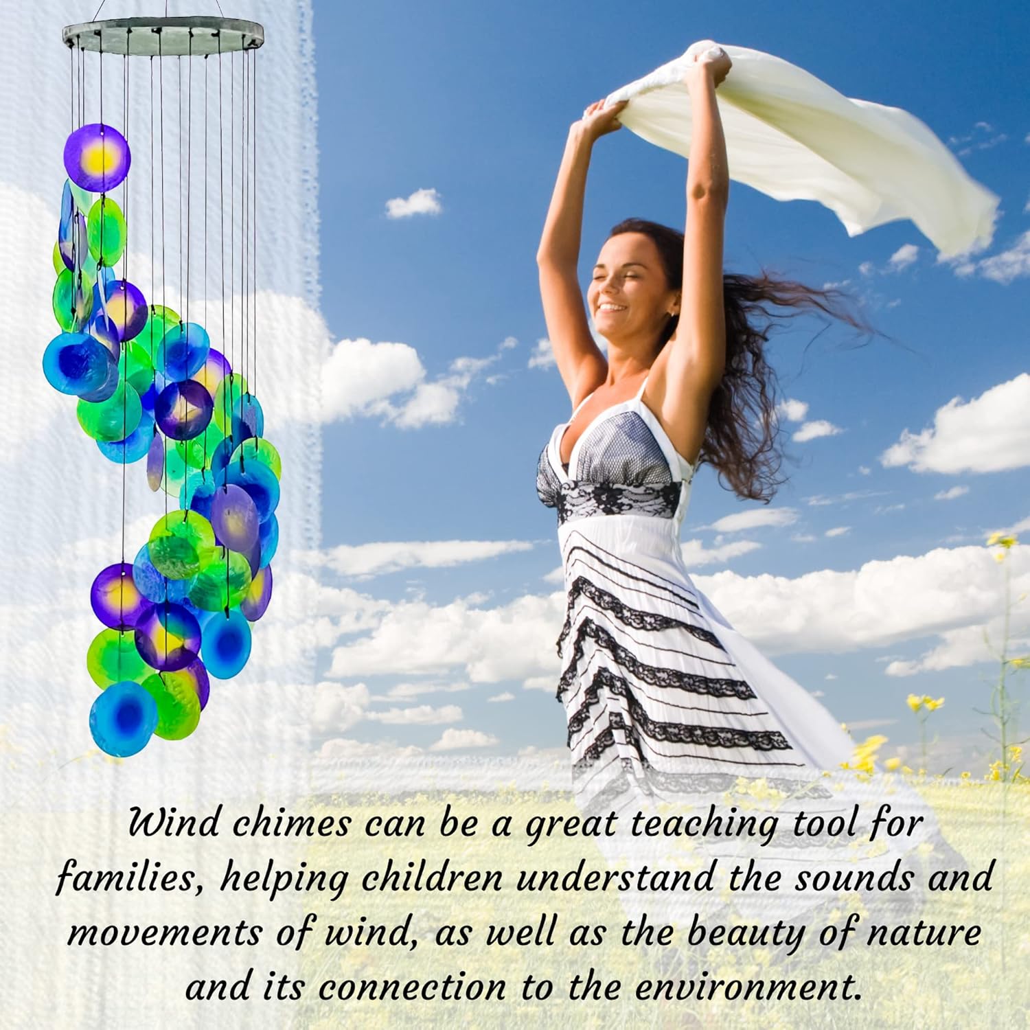 Bellaa 23332 Wind Chimes Capiz Sea Glass Shells Large 27 inch Outside Windchimes Peacock Home Decor Outdoor Garden Patio Yard Lawn Unique Gifts for Mom Grandma Woman Sympathy Memorial Remembrance - Image 8