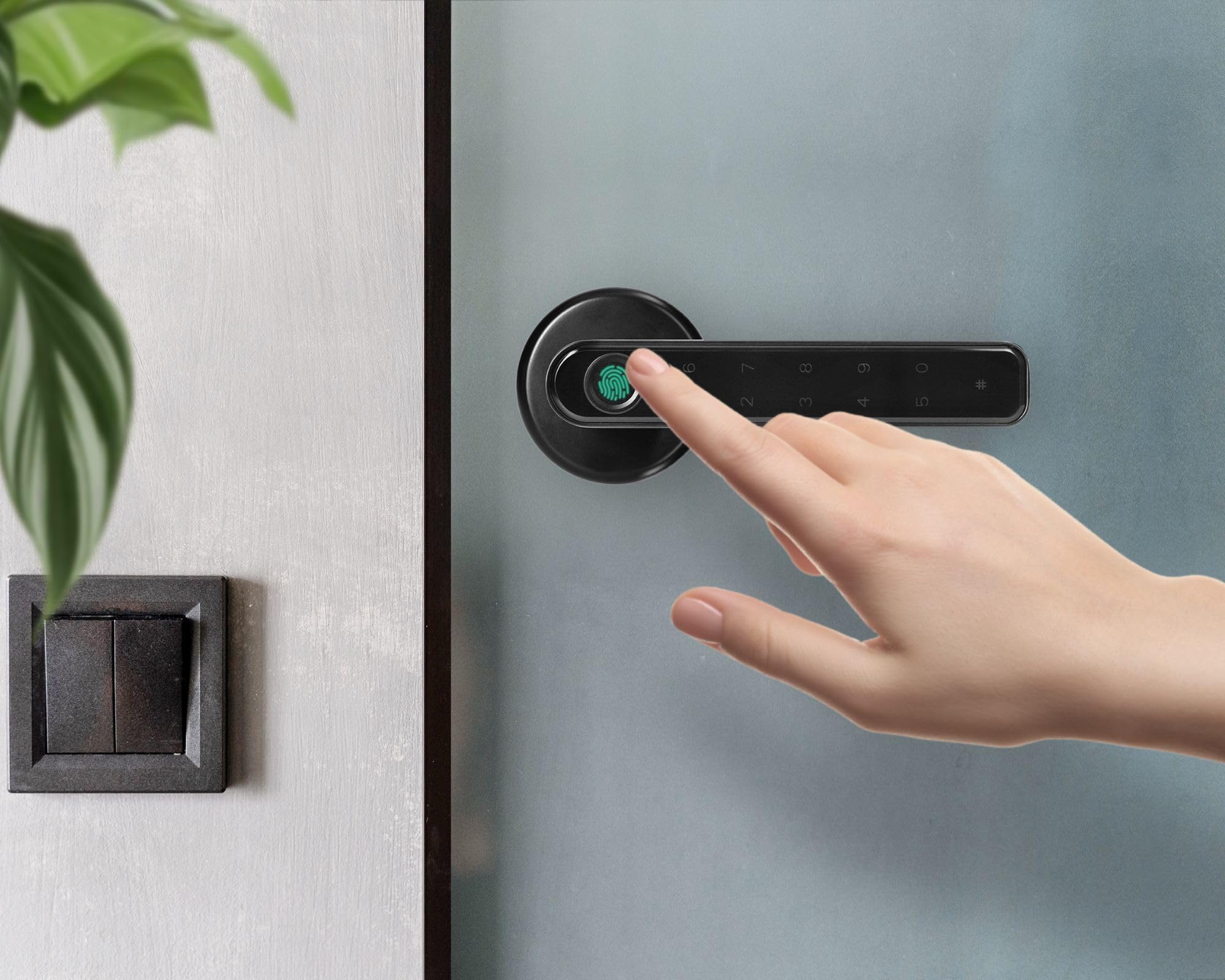 Serrure Connectée Poignée Smart à Code avec Lecteur d'Empreintes Digitales Serrure a Code avec Système de Contrôle d'Accès Intelligent Noir