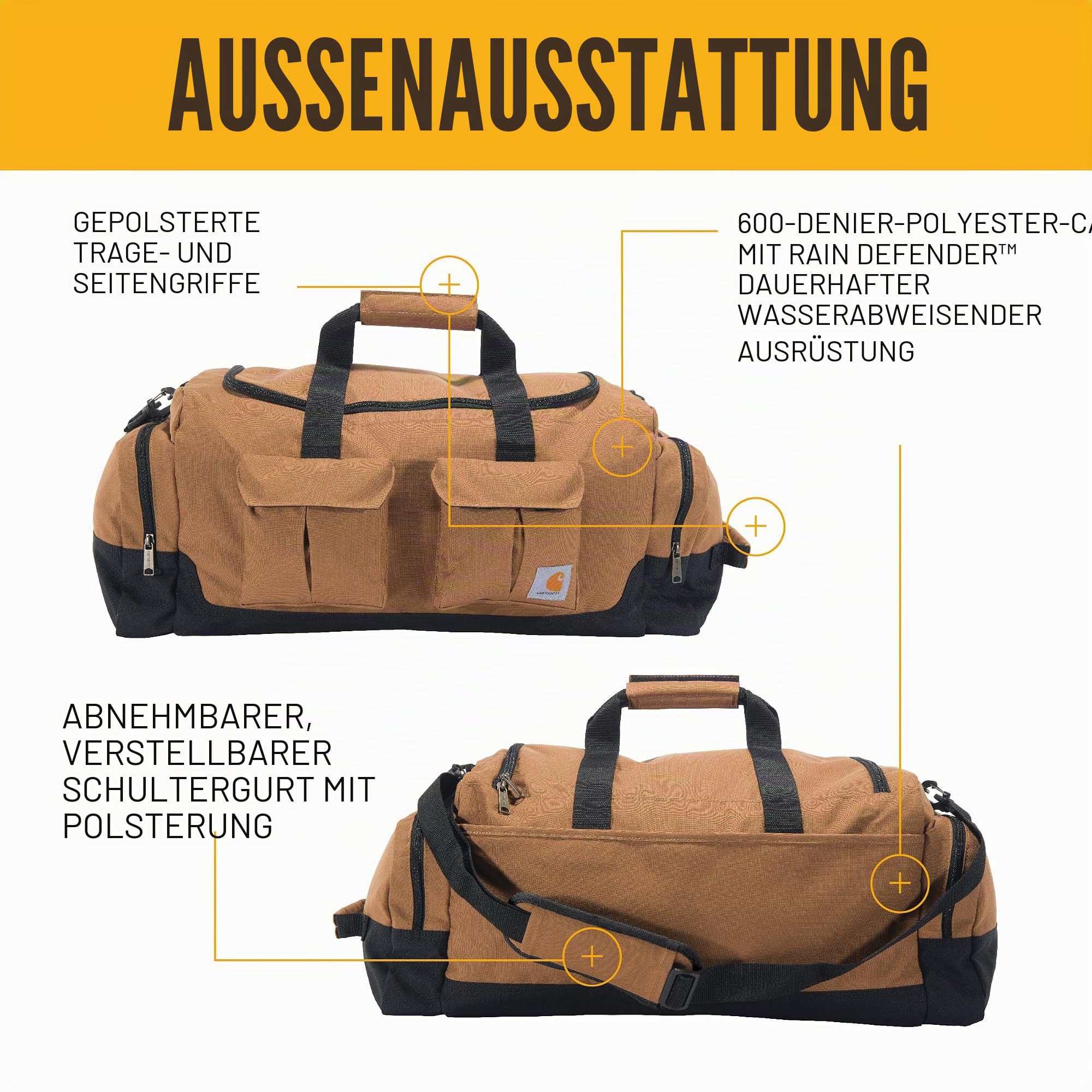 Carhartt 40 l Mehrzwecktasche, robuste Ausrüstungstasche für Baustelle, Fitnessstudio und Reisen, Seesack (Carhartt Brown), 40L, 40 l Mehrzwecktasche, robuste Ausrüstungstasche für Baustelle,