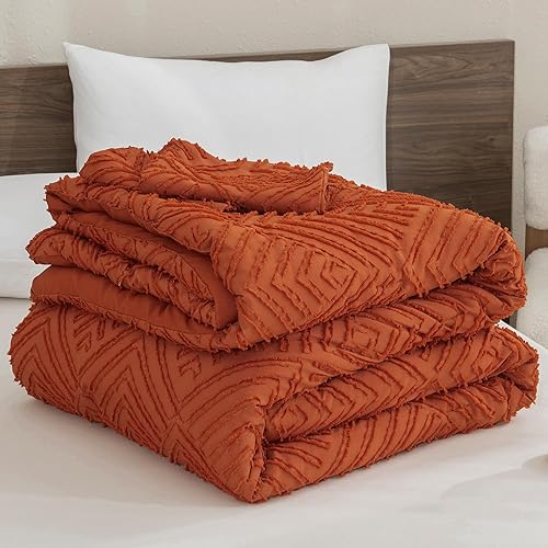 Miniatura 6 de Andency Juego de edredón de tamaño King, color naranja quemado, terracota, bohemio, para otoño, ligero, juego de ropa de cama y colecciones para