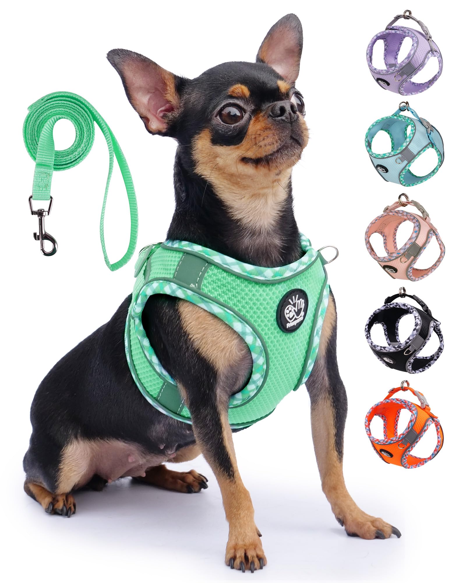 Photo 1 of 2 PACK***Frienperro Breathable Dog Harness with Leash Set for Small Dog, Dog Harness for Medium Dogs No Pull, Adjustable Reflective Dog Harness, Summer Dog Harnesses for Puppy Small Dogs, Cat Harness Set S(Neck 10.5"-12", Chest 13.5"-16") Green