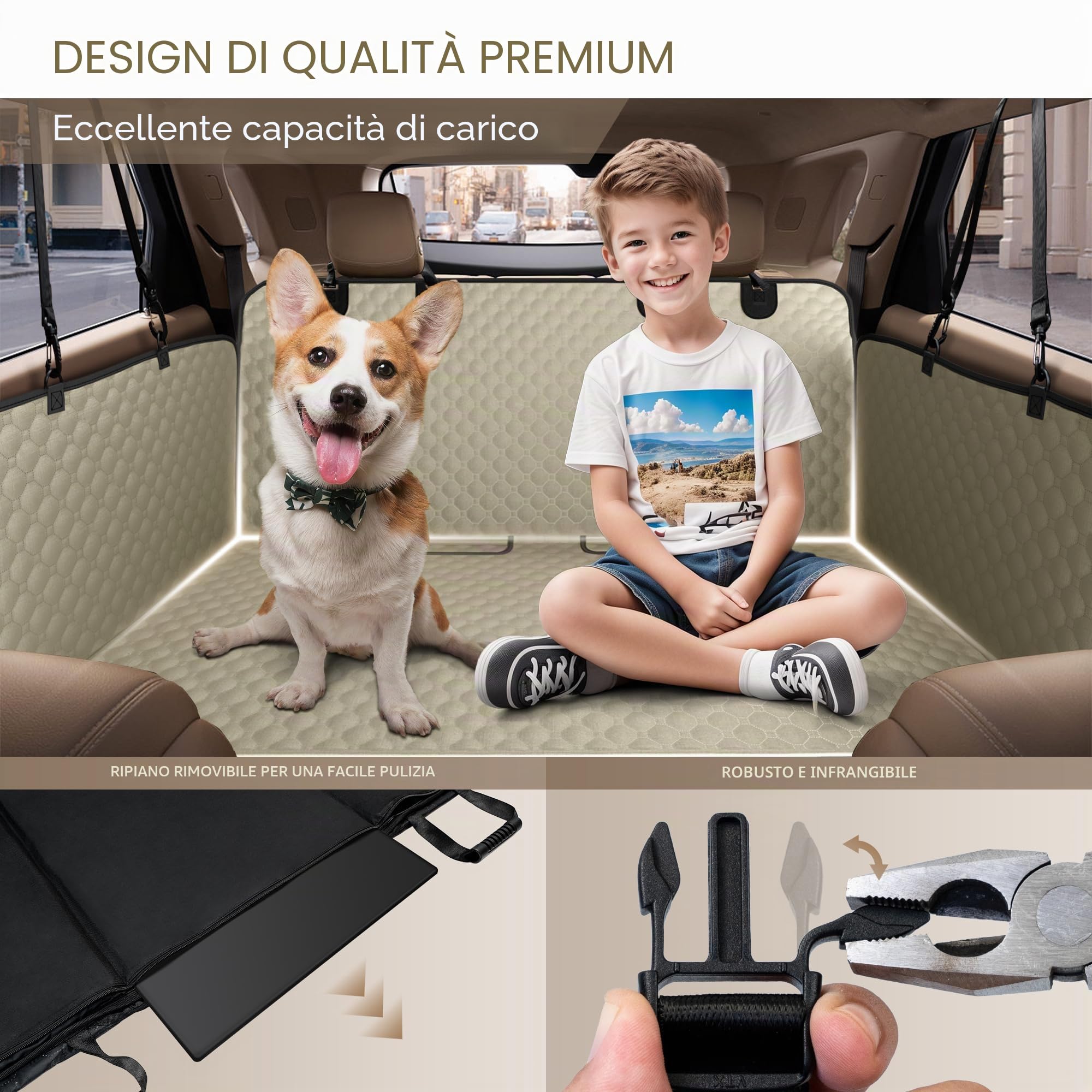 Estensore per sedile posteriore per cani, coprisedile per auto per cani resistente per sedile posteriore e masticatore aggressivo, grande copertura per sedile auto con fondo rigido per cani, amaca per