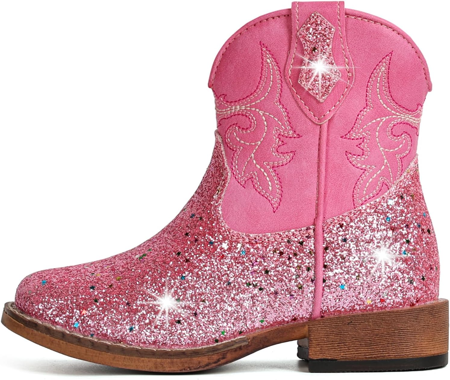 Girls Cowgirl Boots Toddler Boys Cowboy Boots for Kids Square Toe Glitter Mid Calf Riding Western Boot