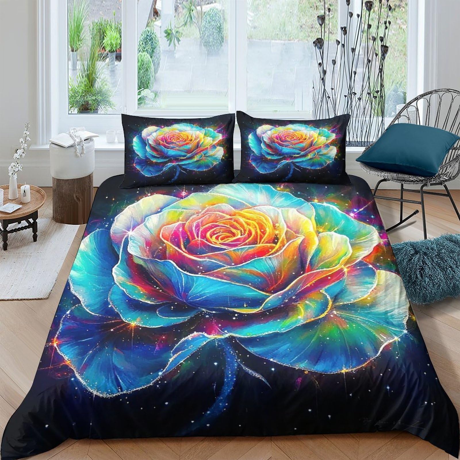Parure de lit roses 3D pour chambre d'enfant et ado, ensemble confort 3 pièces 200x200