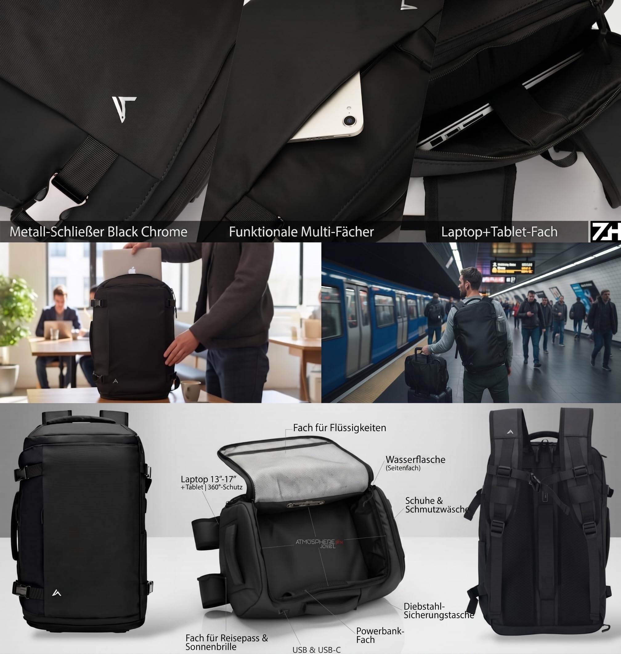 +Zermatt-Horn Rucksack herren Reise-Rucksack 35L | Laptop 15-17 Zoll. Kabinenrucksack Handgepäck mit Vakuumtasche | Flugzeug Reisen got bag reiserucksack