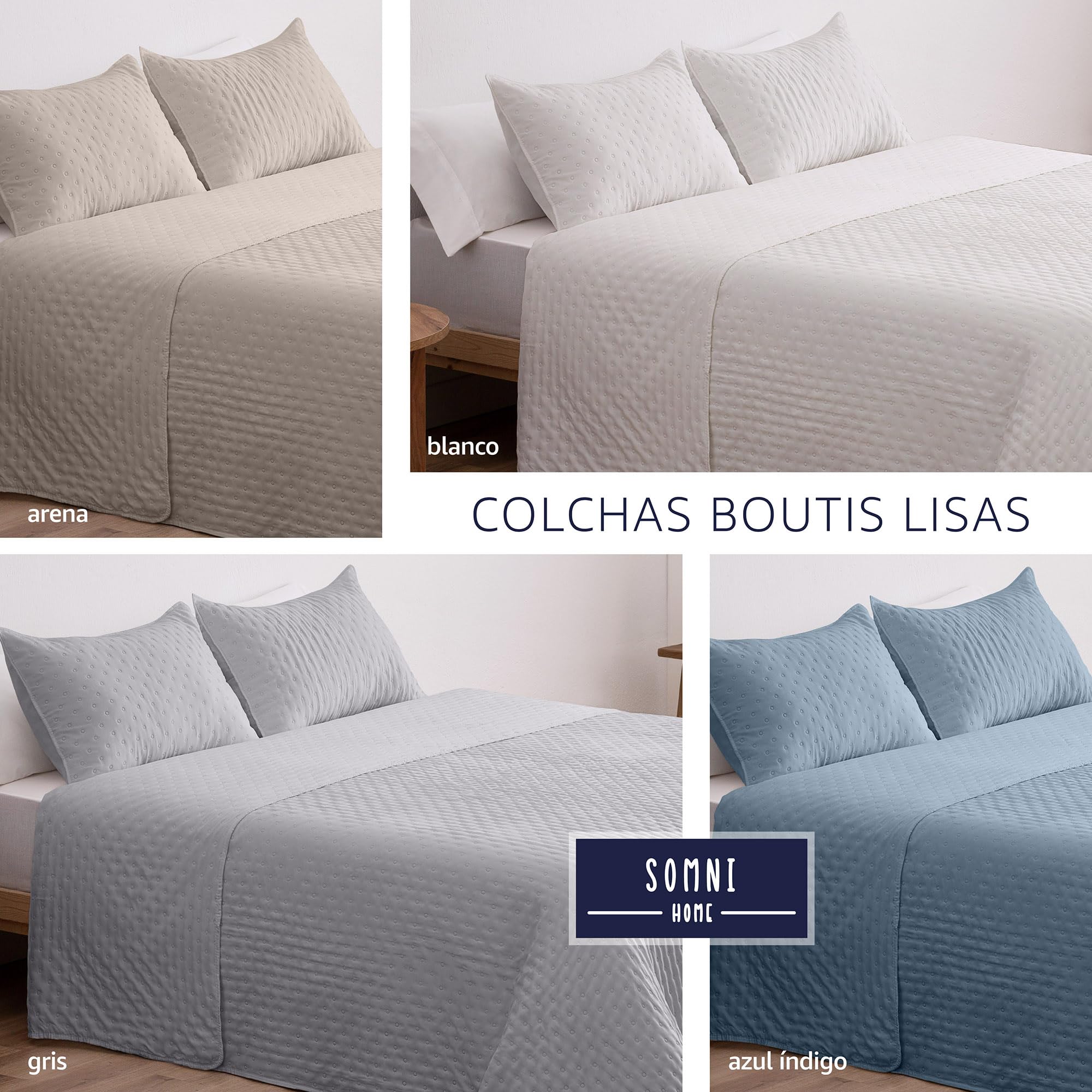 SOMNI HOME Colcha Bouti Reversible Acolchada para Cama 135/150 cm – Colcha Ligera Primavera Verano – Colcha Decorativa Moderna – Color Arena