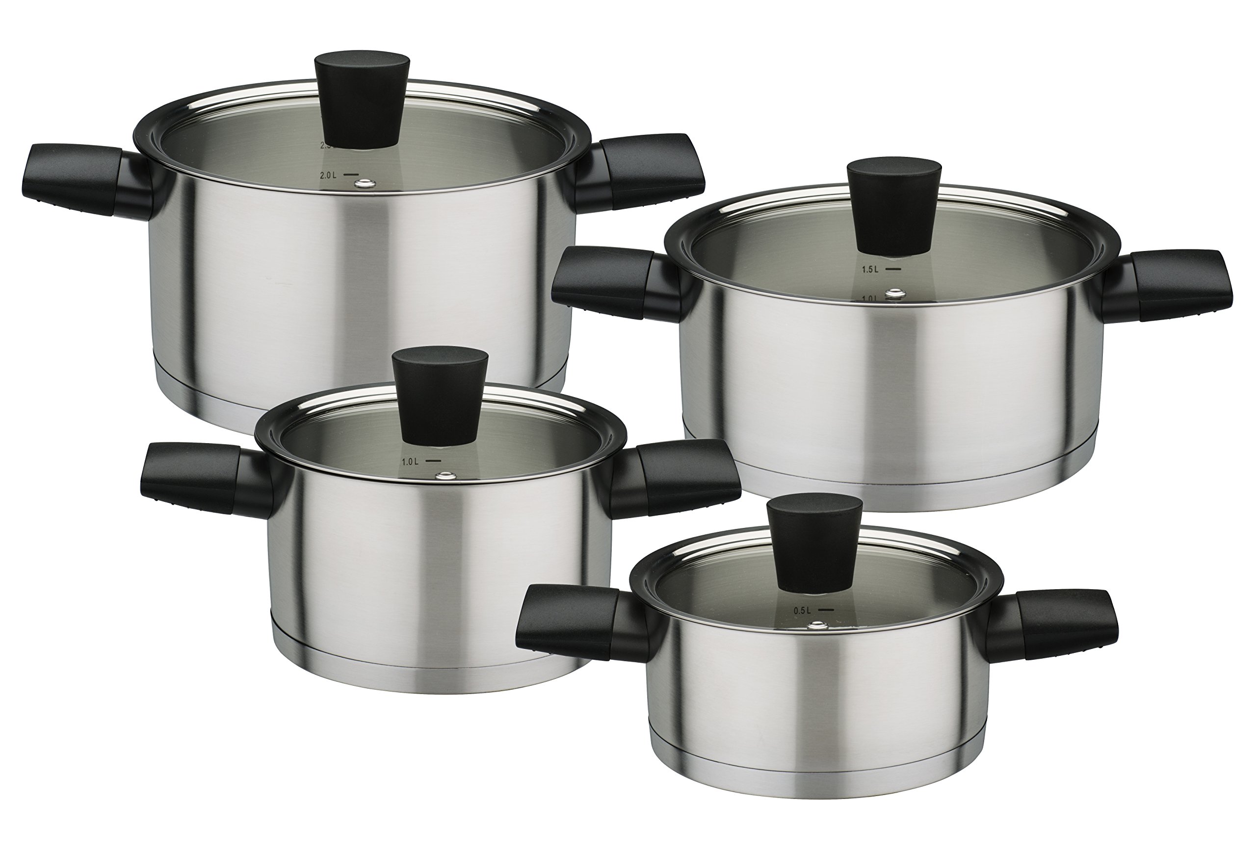 GSW 900188 Novero – Set 4 pentole, Acciaio Inox, Argento, 34 x 21,5 x 13,5 cm, 8 unità
