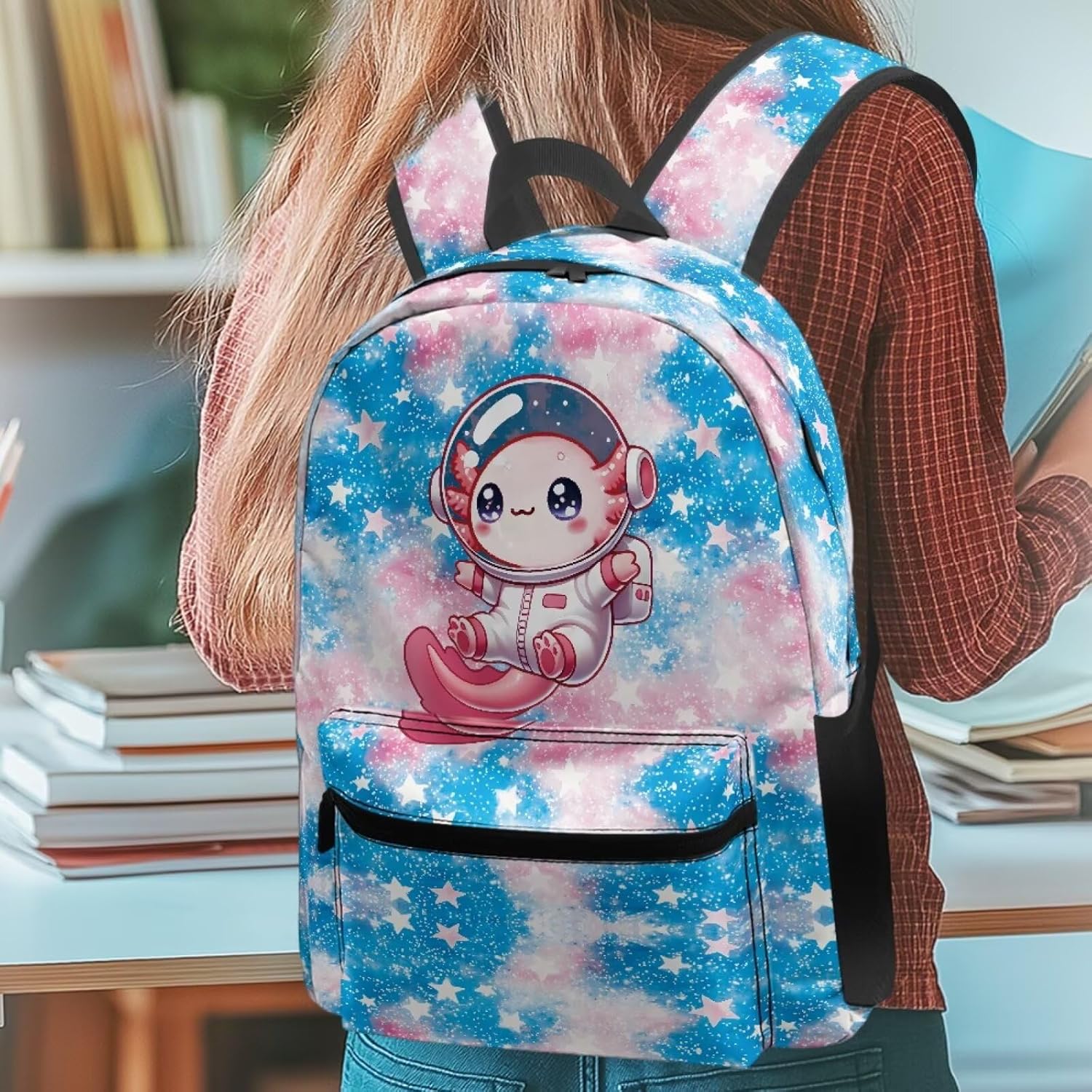 chaqlin Kids Customized Backpack Boys Cartoon Axolotl Astronaut Bookbag Teens Elementary School Bag Daypack Travel Back Pack Back to School