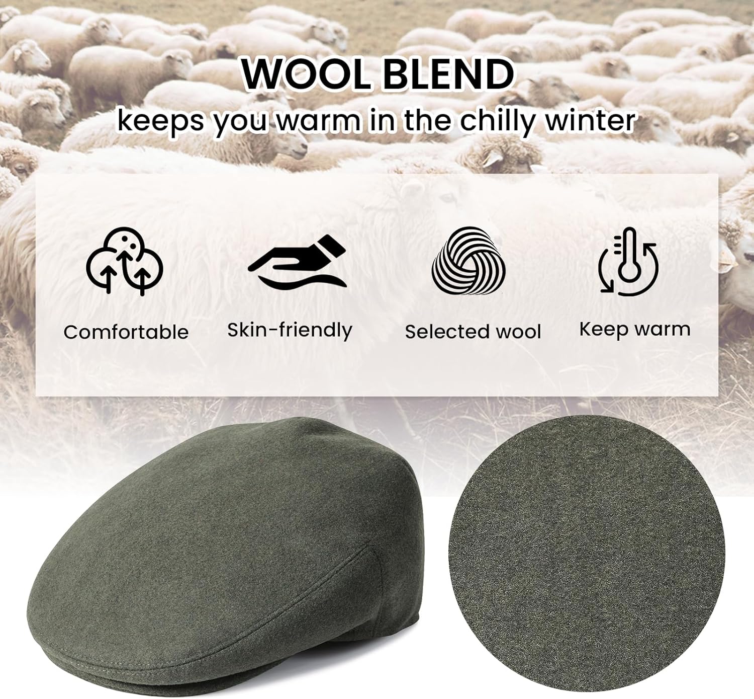 Men Wool Blend Ivy Newsboy Cap Tweed Gatsby Cabbie Flat Hat - Image 4