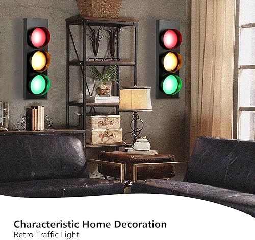 Miniatura 7 de HOMIER Lámpara de pared de semáforo, lámpara LED de tráfico de estilo retro con control remoto, decoración de luz de freno de habitación divertida