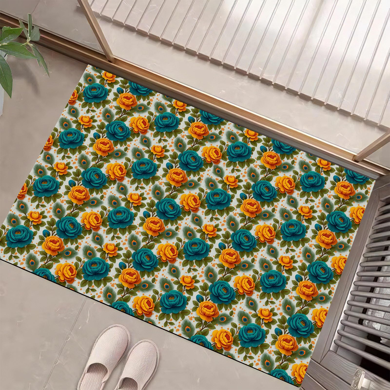 Tapis ethnique lavable orange 90x150 pour couloir et entree interieur