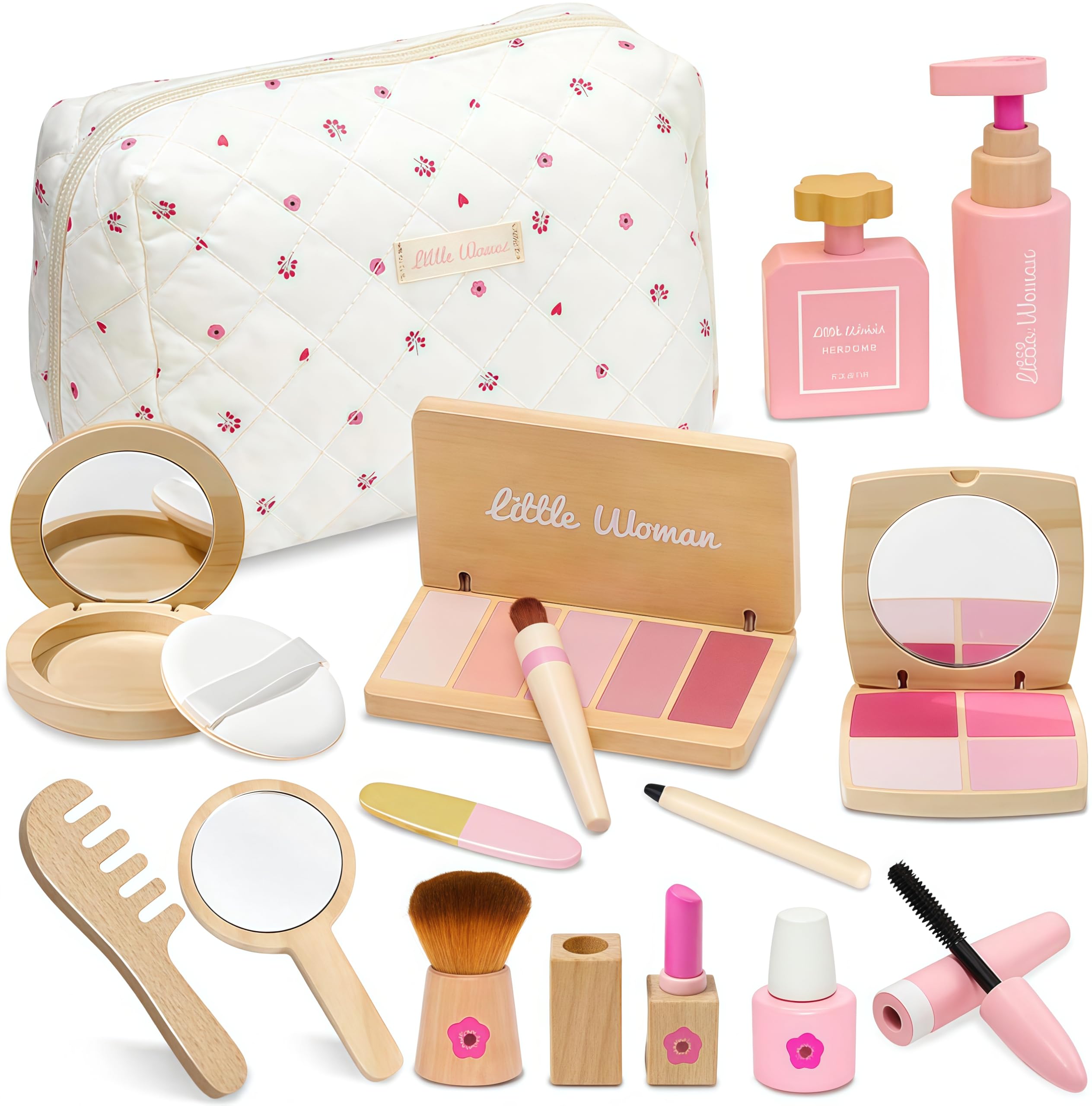 Set Trucchi Bambina in Legno Finti, Bacxzomx Finto Trucco Bellezza Salone con Trousse Cosmetici, Accessori Postazione Trucco Bimba, Giochi in Legno, Regalo Bambine 3 4 5 6 7 Anni