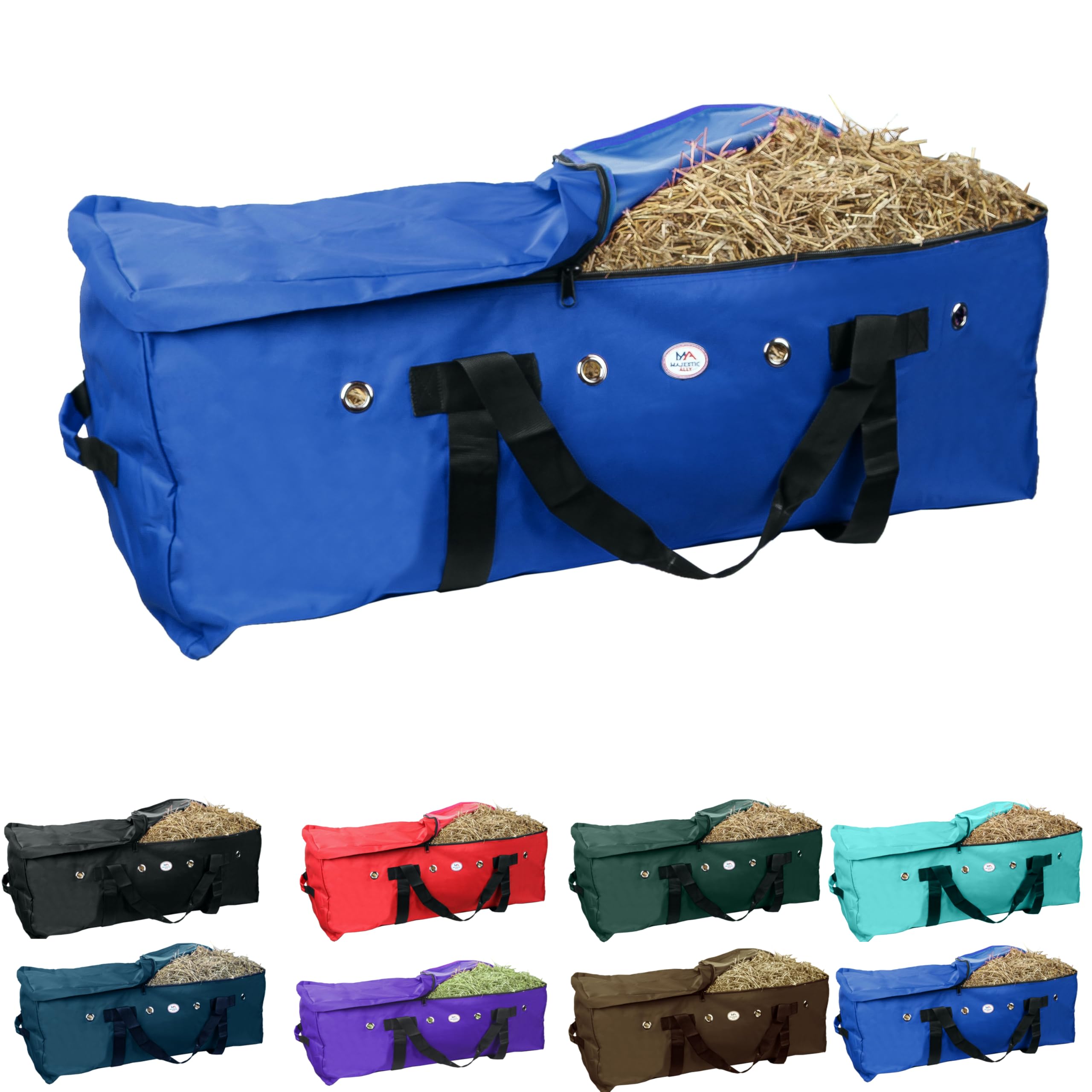Majestic Ally 1200 D Nylon Fabric Large 44” x 20” x 16” and X-Large 53"x 24" 20" Heavy-Duty Hay Bale Storage Bag (Large, Royal Blue)