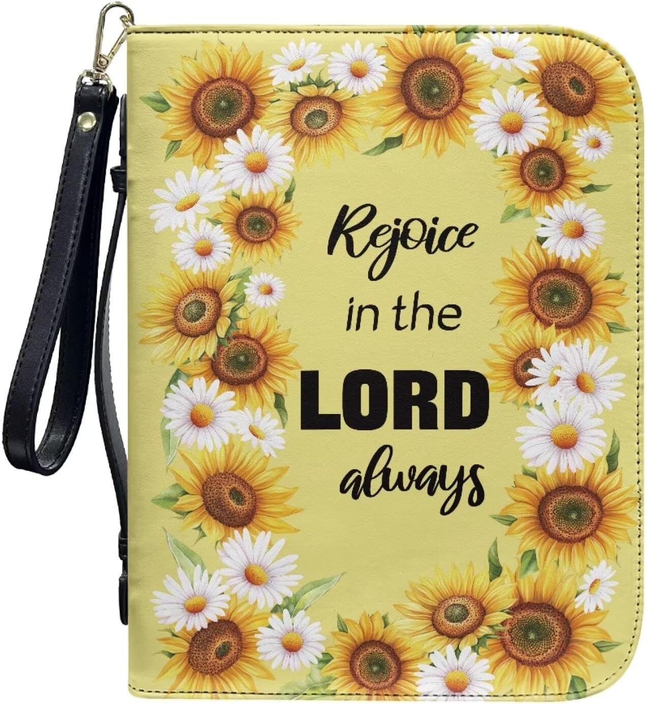 Bible Cover Case for Women, Zipper Church Book Bag with Top Handle Bible Study Supplies Carrying Book Case, Christian Gifts for Women Men, Sunflower and Lord