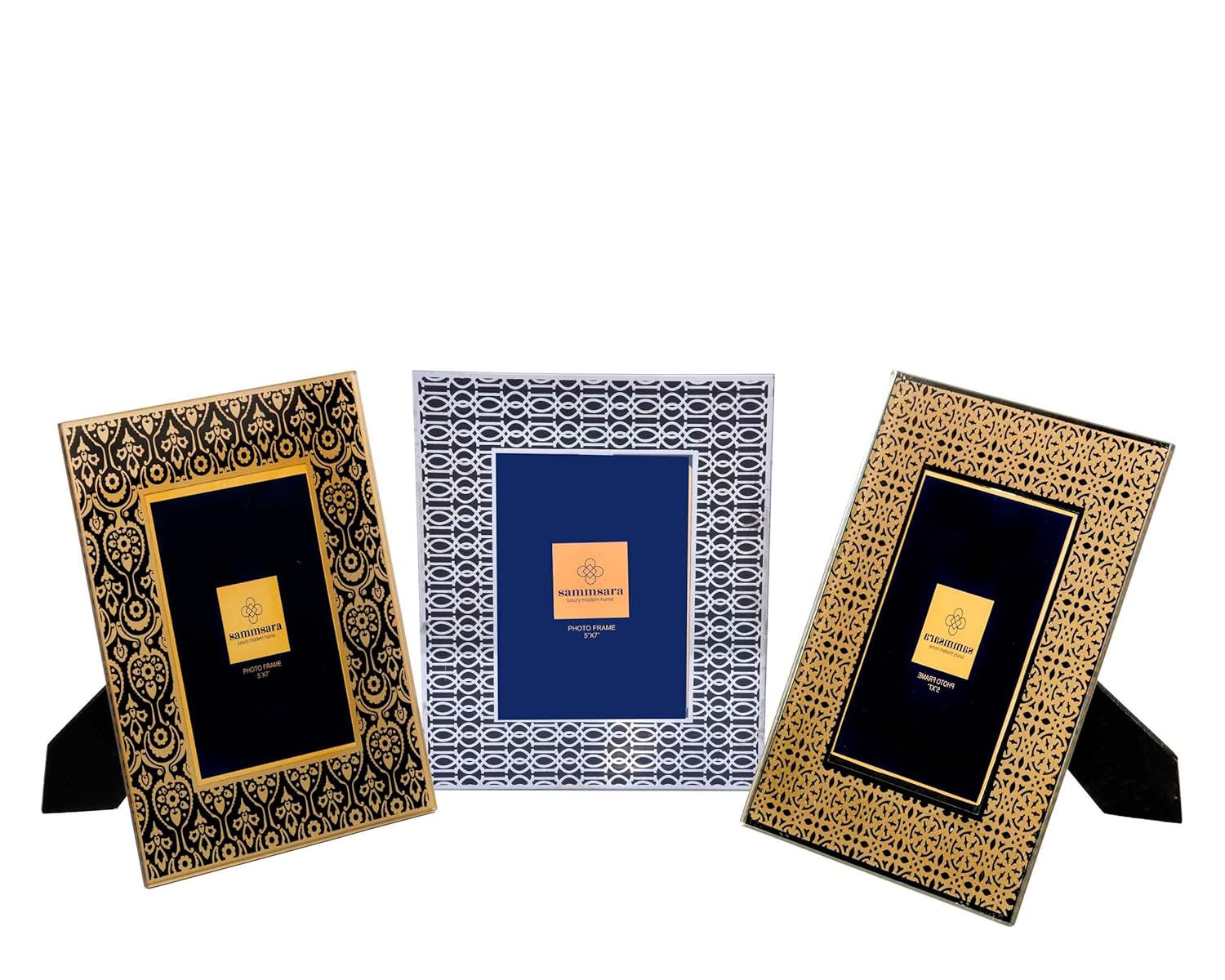 SAMMSARA Picture Frame Gift Set Of 3 Glass Pattern Screen Printed Photo Frame with gift box