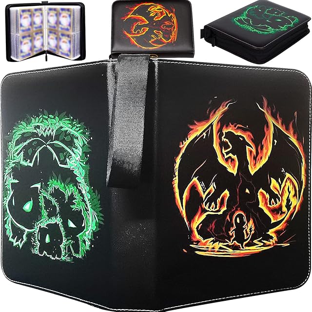Cool Trading Card Binder for Pokenon Cards, Cards Holder Album Card Case - Fits 400 Cards with 50 Removable Sleeves, Card Folder Book Storage Organizer for Boys Girls Collectors Gifts