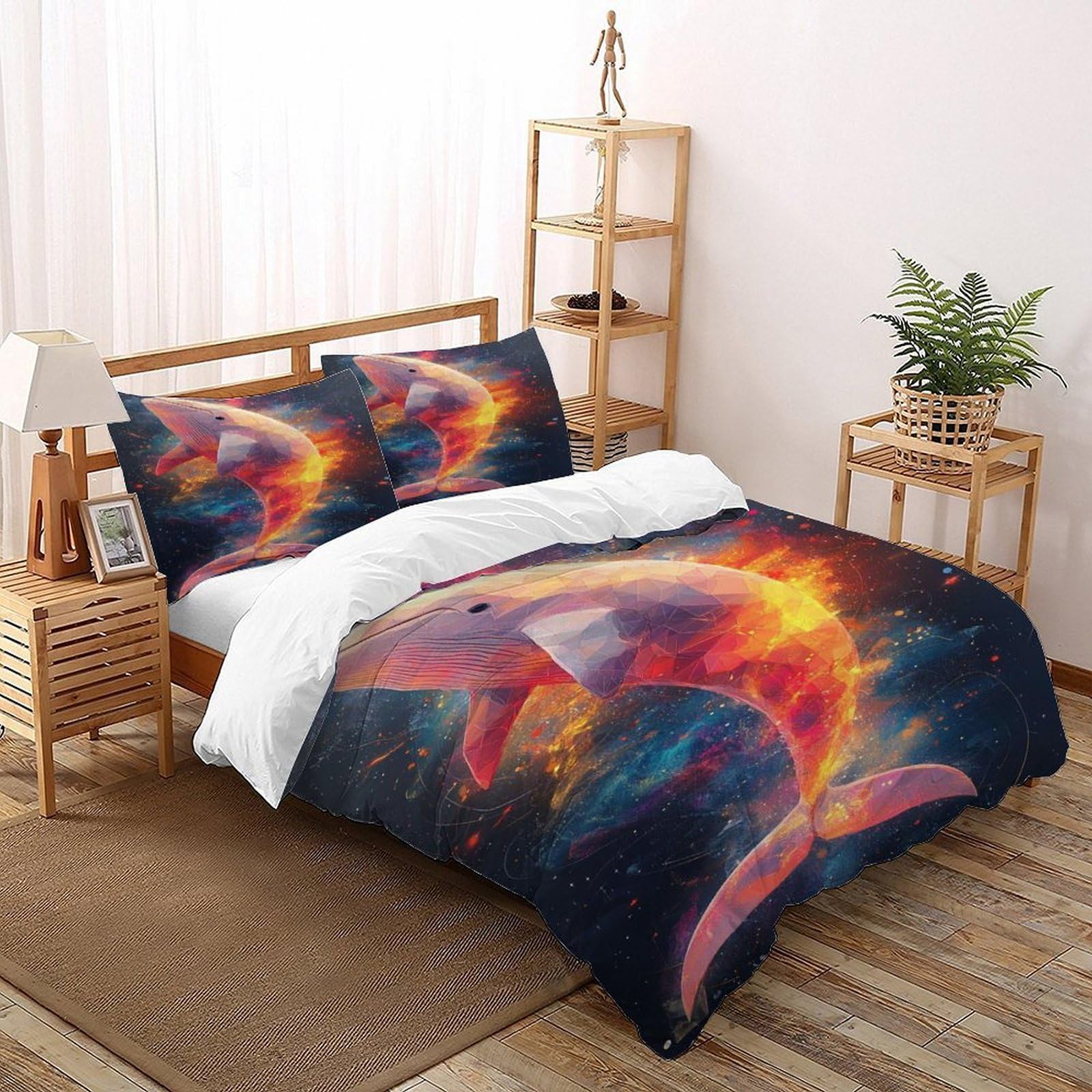 Housse de couette zippée baleine galaxie pour lit king size sans glissement
