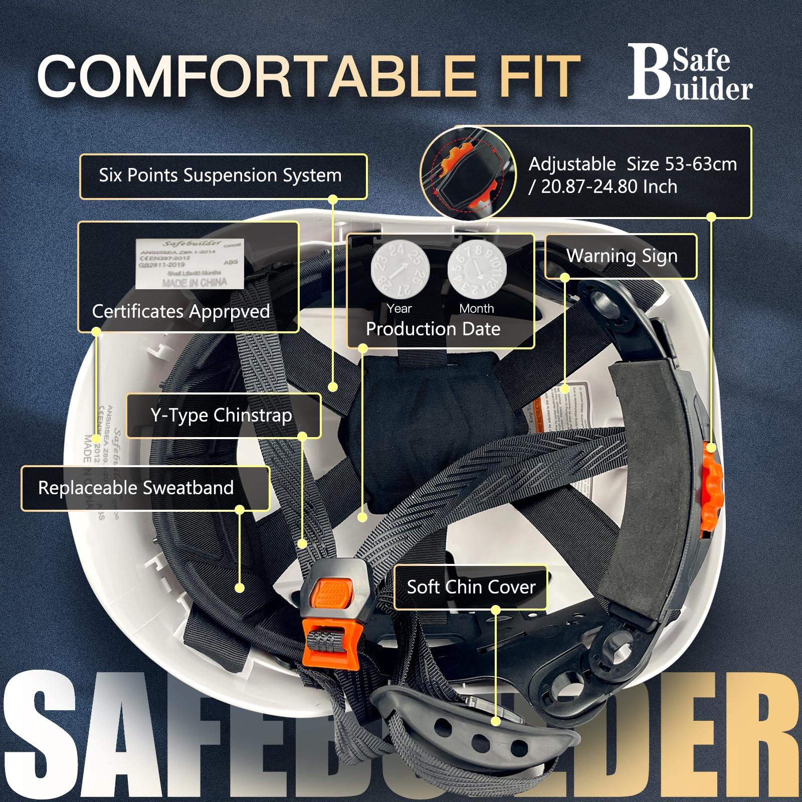 Casco de seguridad de construcción con visera ABS casco duro ajustable de ventilación industrial protección de cabeza para hombres certificado ANSI/ISEA Z89.1