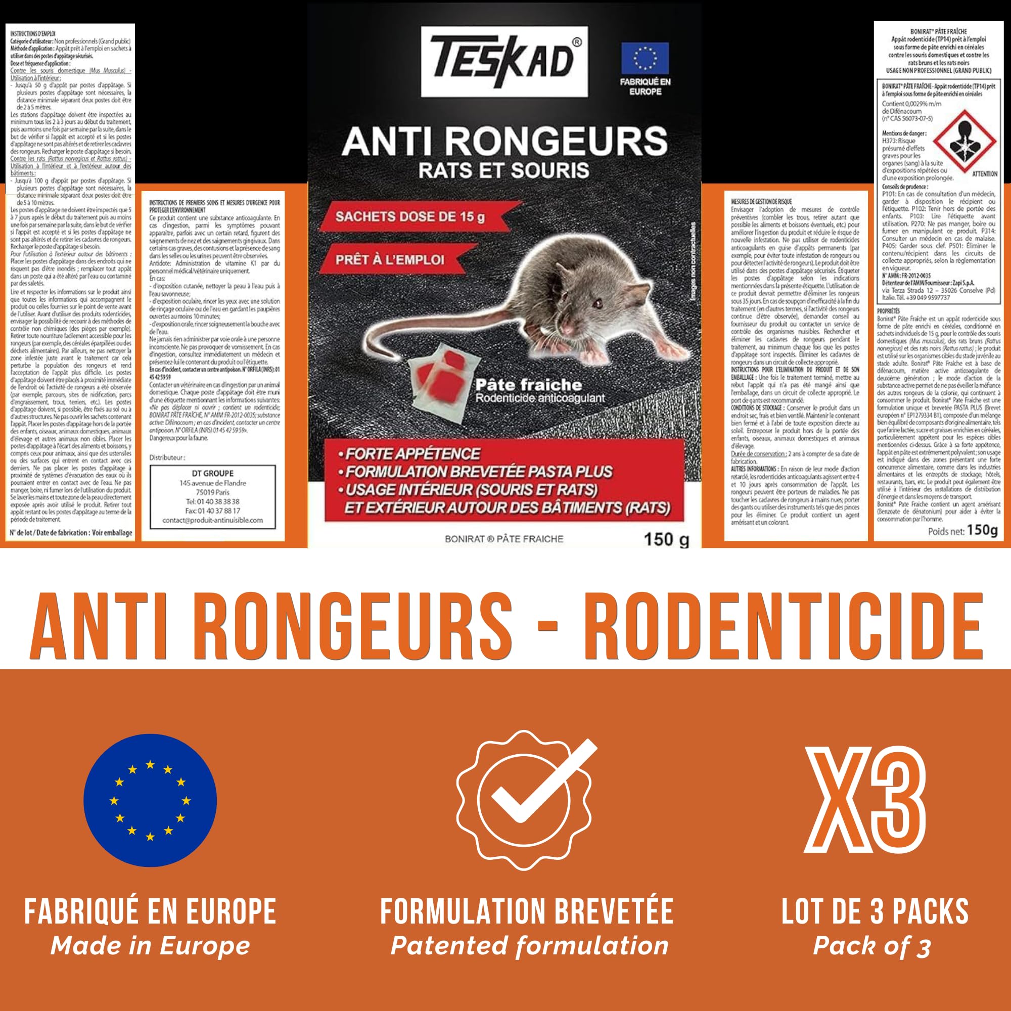 Raticide Souricide Anti-rongeurs maison et jardin – Pâte prête à l’emploi sans parfum – 1 Pack x 150g
