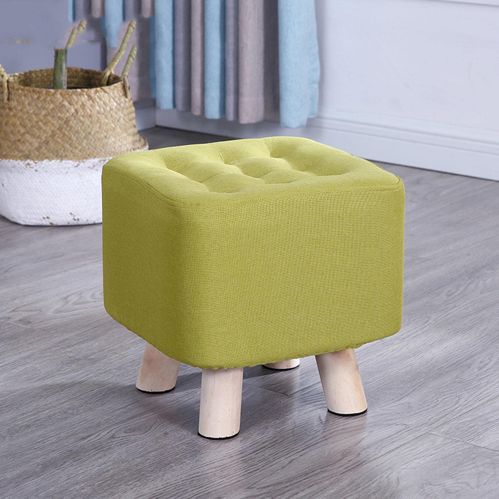 Repose-pieds carré en lin matcha 29cm avec housse amovible pour salon