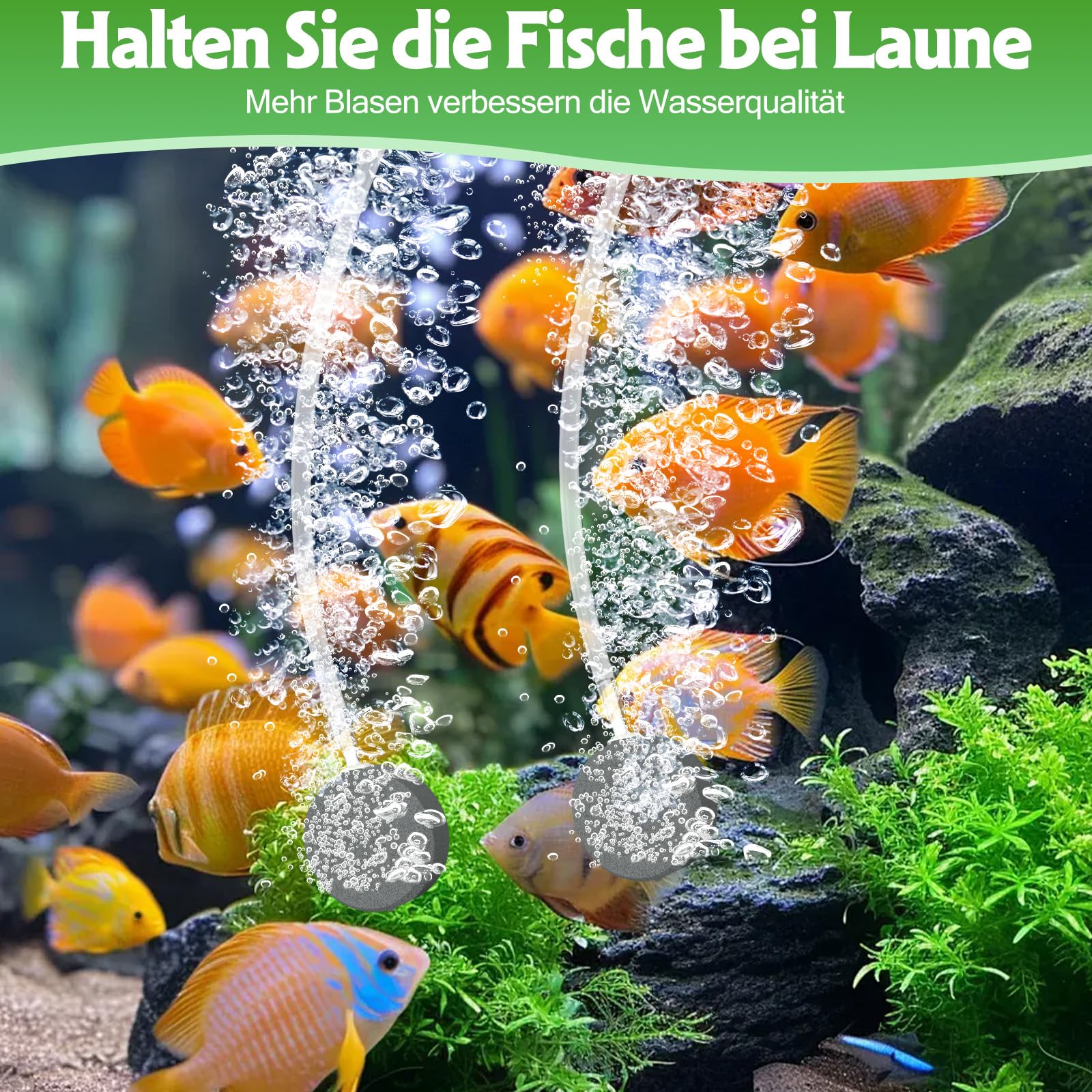 AMZtime 3W Solar Teichbelüfter mit 2200 mAh Akku, Integriertes Teichbelüfter Sauerstoffpumpe mit rundem Solarpanel, Sauerstoff Luftpumpe Teich 2 Modi 2 Luftsteine für Gartenteich, Angeln
