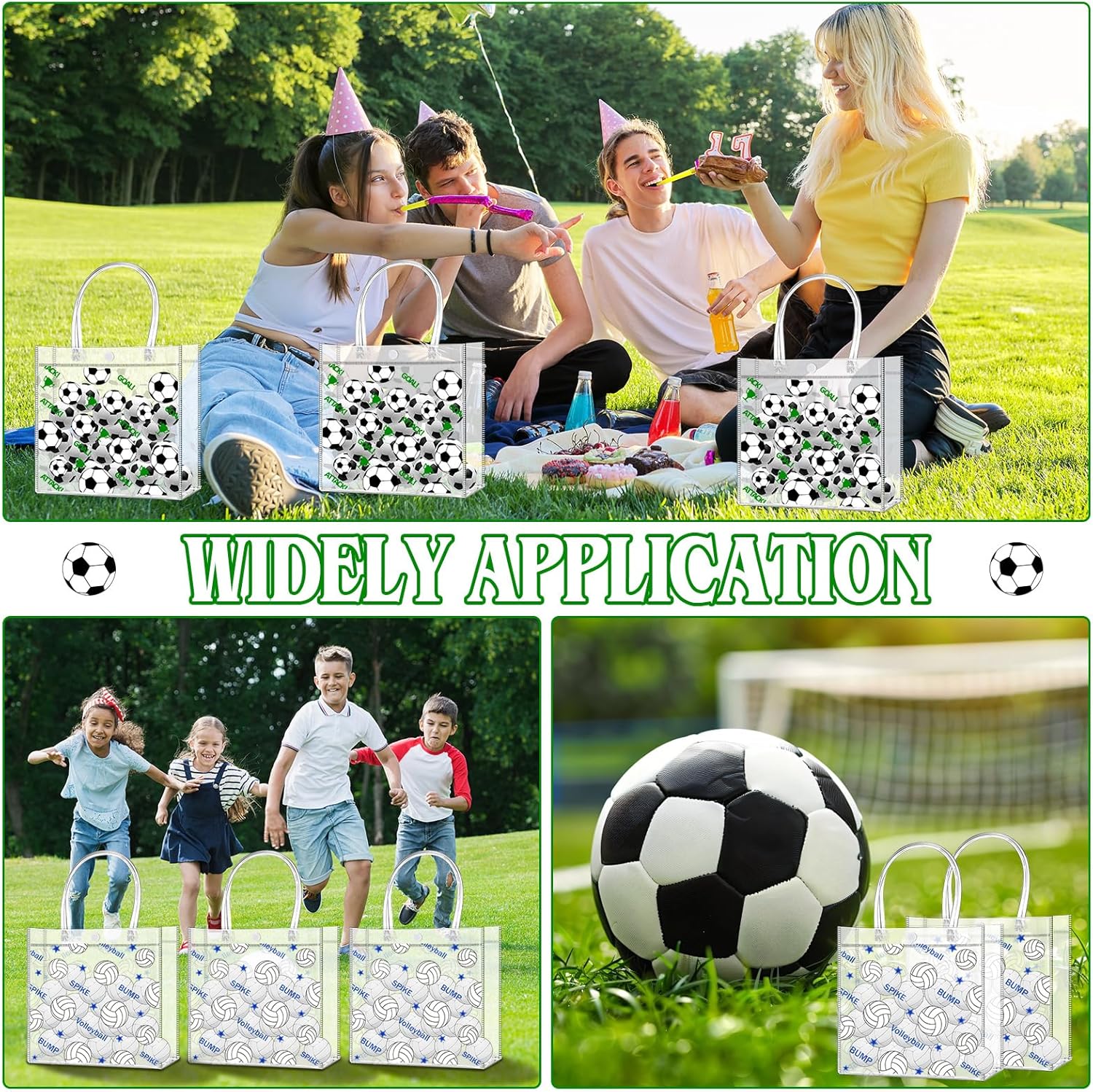 Zenoble 24 PCS Soccer Party Favors Bags PVC Clear Goodie Snack Candy Treat Gift Bags with Handle for Soccer Team Theme Birthday Holiday Party Supplies Baby Shower Decorations - Image 7