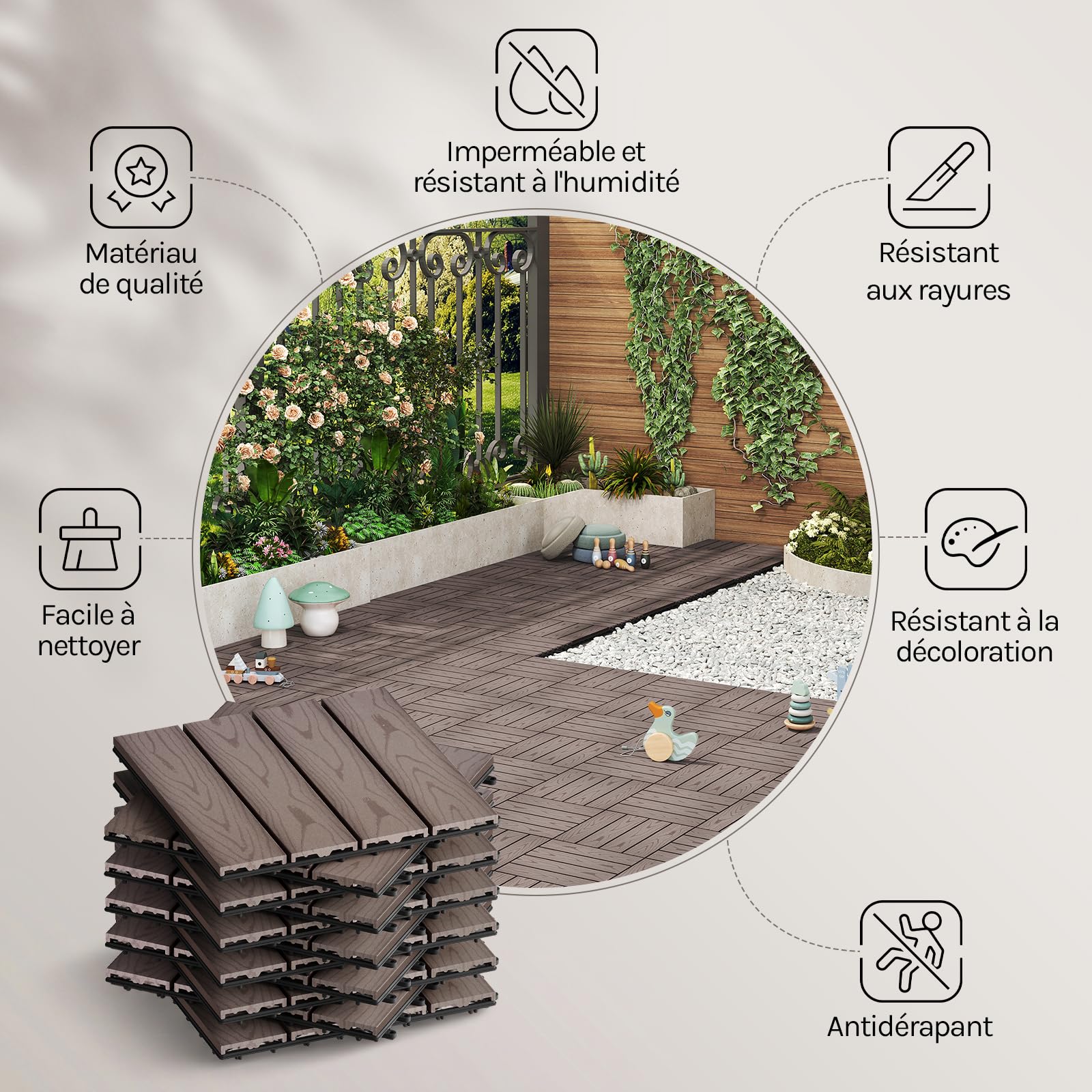 WOLTU Carrelage de sol, Dalle WPC, Brun(22 pièces / 2 m²)