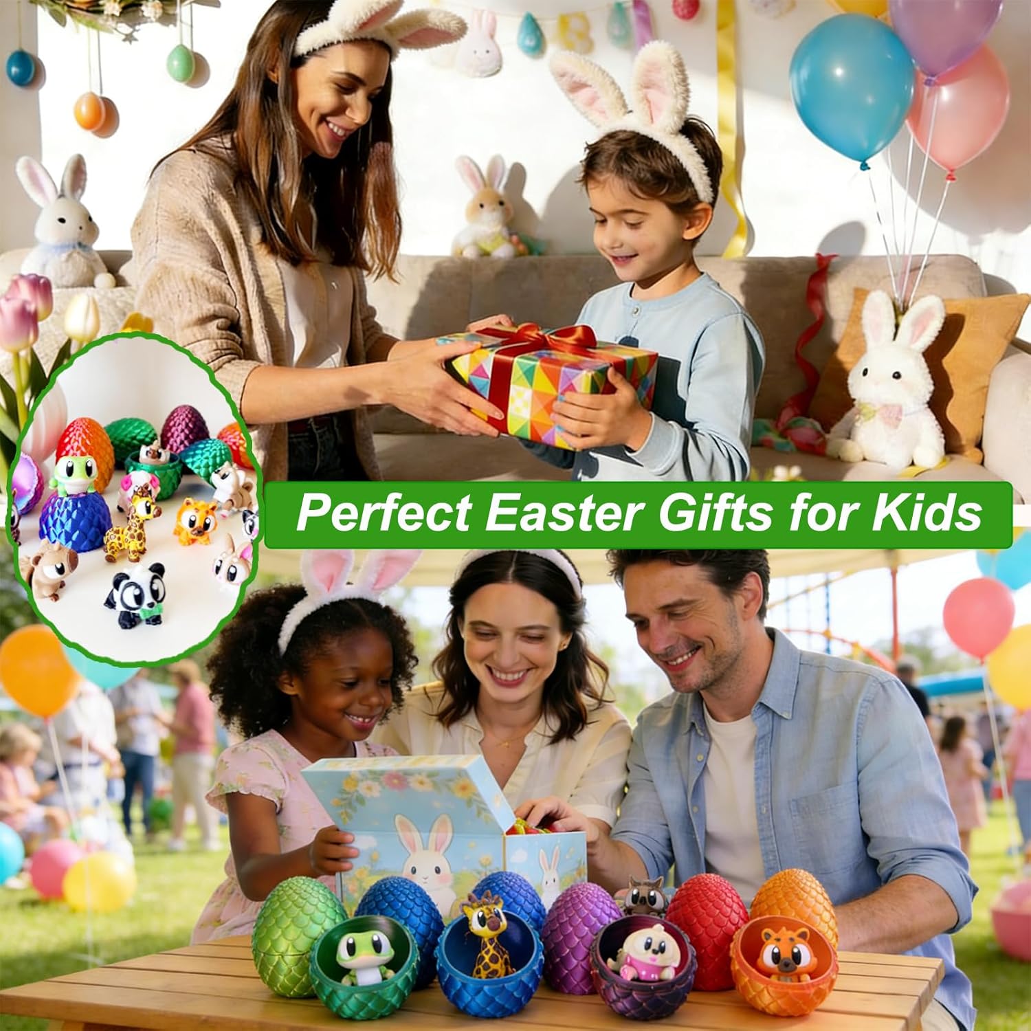 24 Pcs Prefilled Easter Eggs with 3D Printed Animals for Kids Party Favors Gifts Exchange, Fidget Toys for Goodie Bag Fillers, Classroom Prize Rewards, Easter Basket Stuffers Egg Hunt