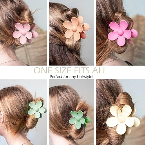 Miniatura 5 de Pinzas de pelo con flores 6 unidades para mujer, pinzas de margaritas mate, grandes, de agarre fuerte, para cabello grueso, accesorios para el