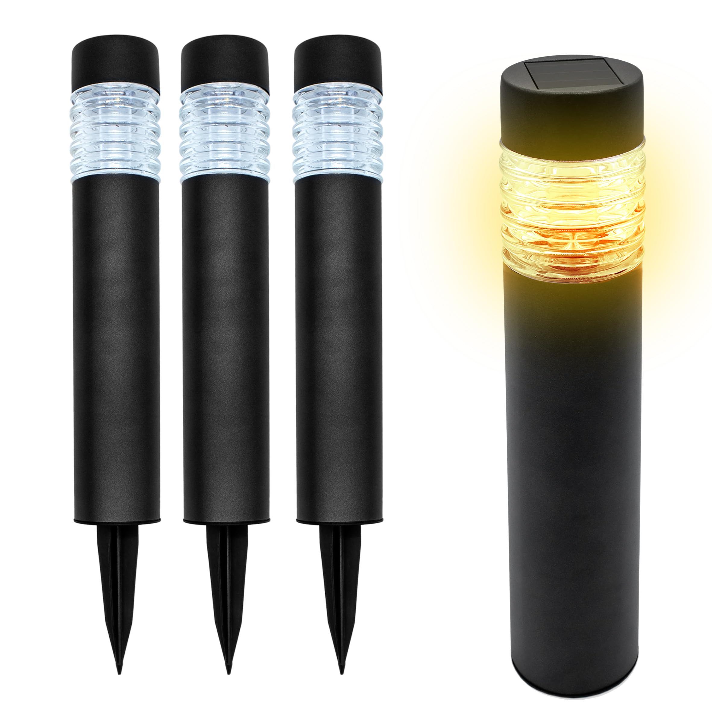 Spetebo Edelstahl Solar Gehwegleuchte 42 x 8 cm - 4er Set in anthrazit - Garten Wegeleuchte warm weiß - Solarleuchte Gartenlicht Außenleuchte Deko Beleuchtung solarbetrieben für Außen Terrasse