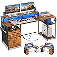 Furologee Computer Desk and Bookshelf Set, 61" Desk with Power Outlet and USB Ports, 5 Tier Narrow Tall Bookshelf, Gaming Desk with Drawer and Monitor Stand, Rustic Bookcase Standing Shelves Unit