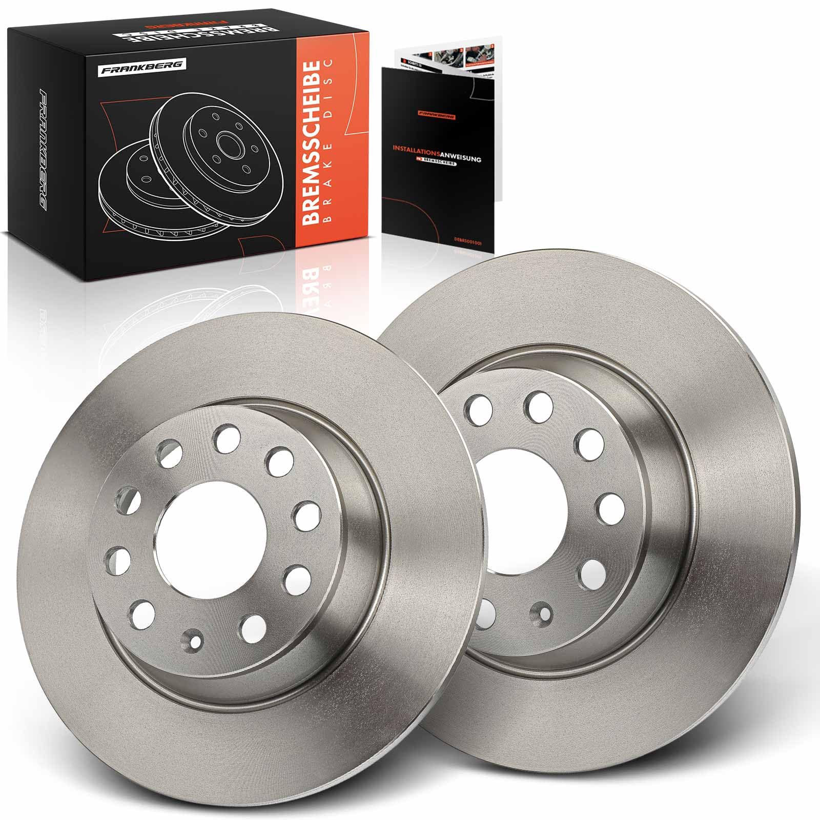 Frankberg Bremsscheibensatz inkl. 2x Bremsscheiben Hinten Voll Ø282mm Kompatibel mit Golf VI 5K1 Golf V 1K1 Golf Plus 521 5M1 Replace# 5Q0615601Q, 5Q0615601G