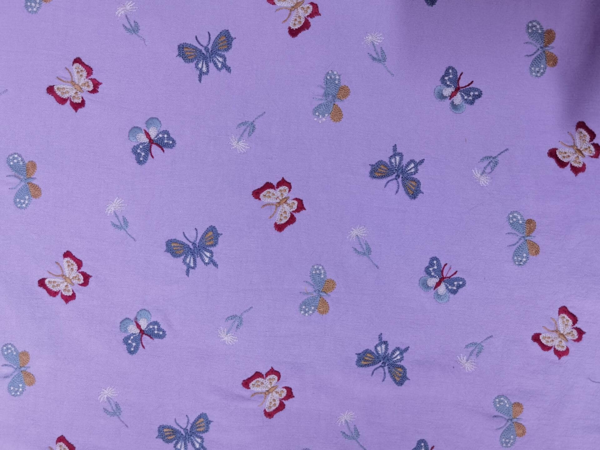 Material for Sewing Pastoral Style Butterfly Embroidered Cotton Linen Fabric Women's Dress Luggage Bag Decorative Sewing(Purple)