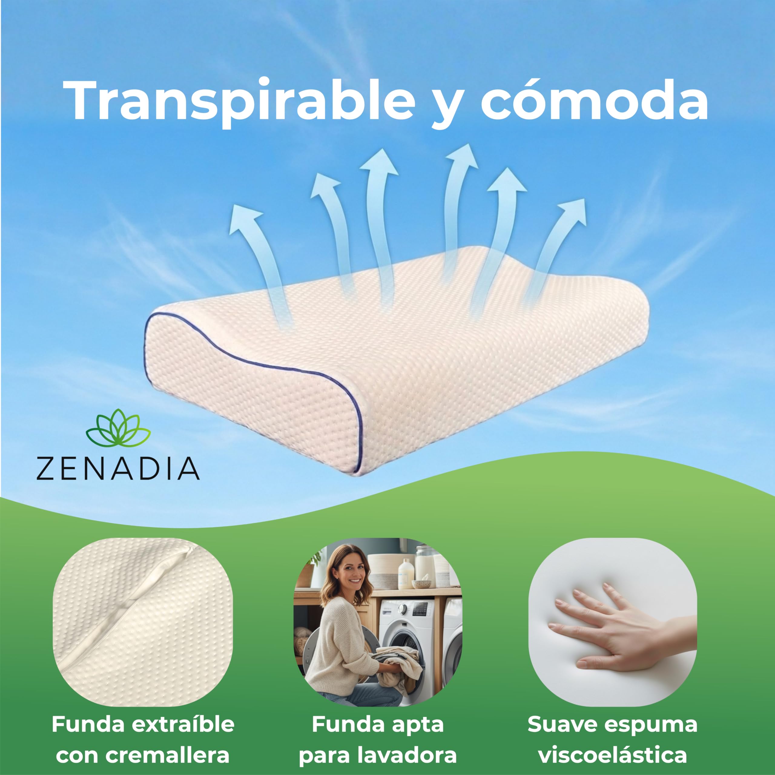 Almohada Cervical Viscoelastica de Doble Altura, Almohada Ortopédica Cervical para Dormir de Lado y Boca Arriba, Almohada Anti Ronquidos con Espuma Memory Foam para Cervicales y Cuello