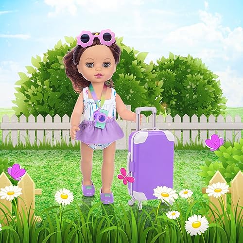 Miniatura 9 de Ecore Fun American - Juego de accesorios de equipaje de viaje para muñeca y muñeca de 145 pulgadas incluye 1 muñeca de bebé 2 ropa 1 maleta de
