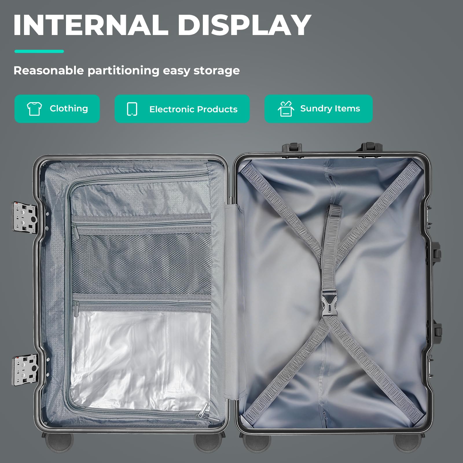 Equipaje de mano sin cremallera con portavasos y puertos USB duales, maleta rígida aprobada por aerolíneas, cerradura TSA, Negro, 24 Inch, Para llevar en casa