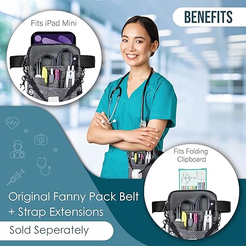 Miniatura 4 de First Lifesaver Riñonera convertible 4 en 1 con múltiples compartimentos y soporte de cinta para enfermeras, estudiantes de enfermería, Gris, L,