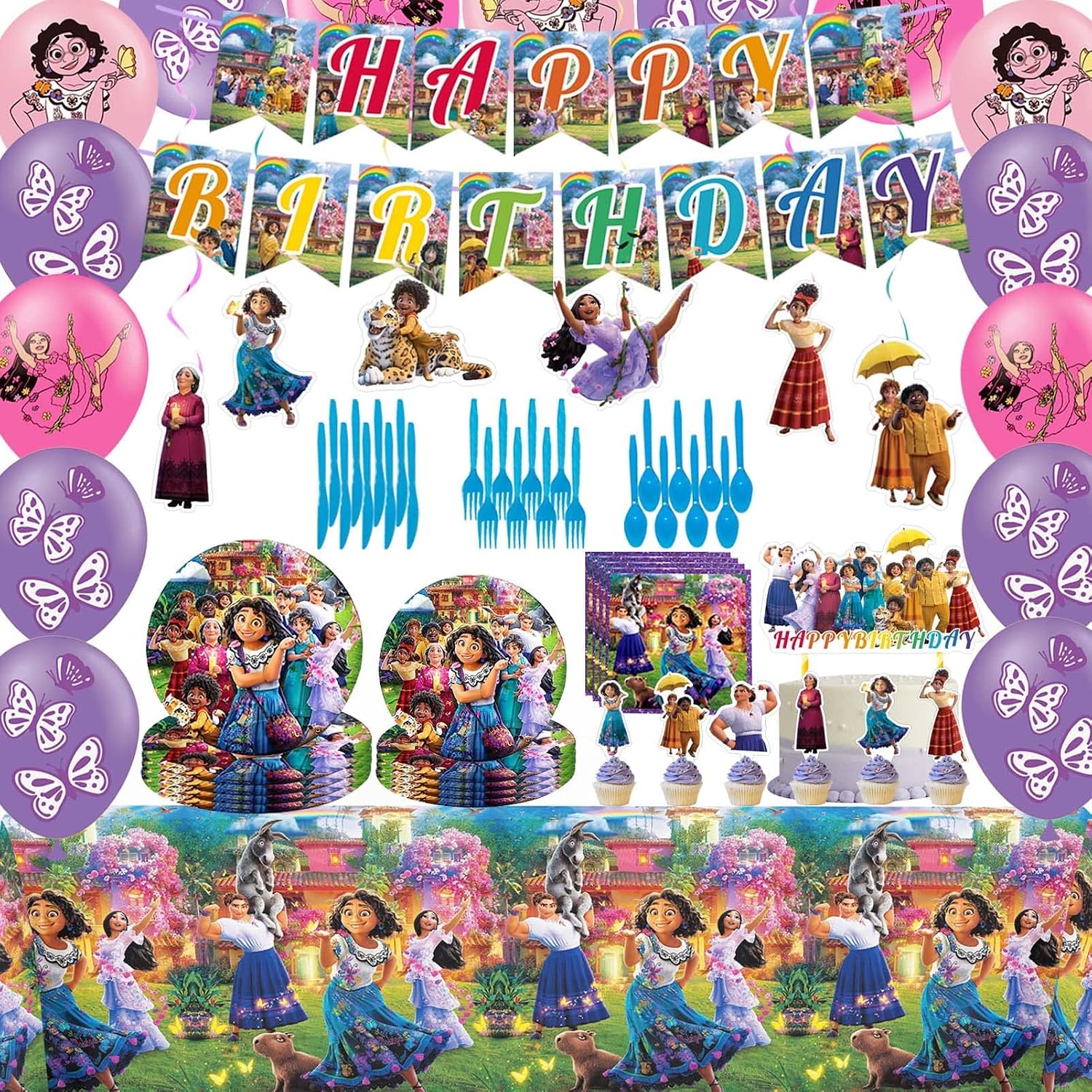 Encanto Birthday Party Supplies for Kids, Encanto Party Decorations Include Birthday Banner, Tablecloth, Plates, Napkins, Forks for Boys Girls