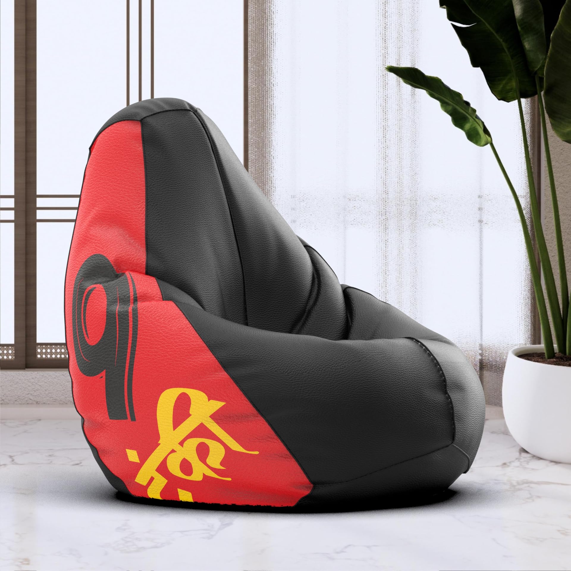 Bean Bag Chair Cover | Size: 4XL | Color: Nautanki - Black Red | Without Beans | Premium Leatherette Cover (CMF 2071)-image-40