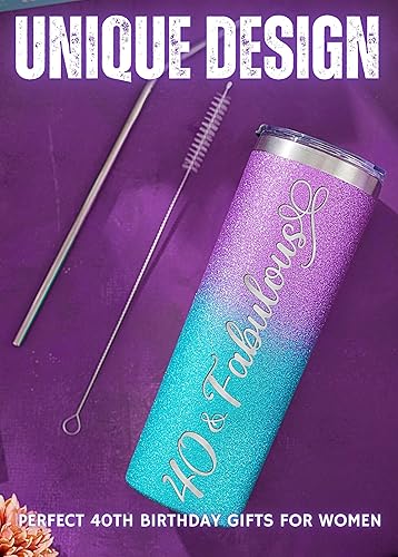 Miniatura 9 de Onebttl Regalos de cumpleaños número 40 para mujeres, mujeres, ella, 40 y fabuloso, vaso aislado de acero inoxidable con purpurina de 20 onzas  20.0