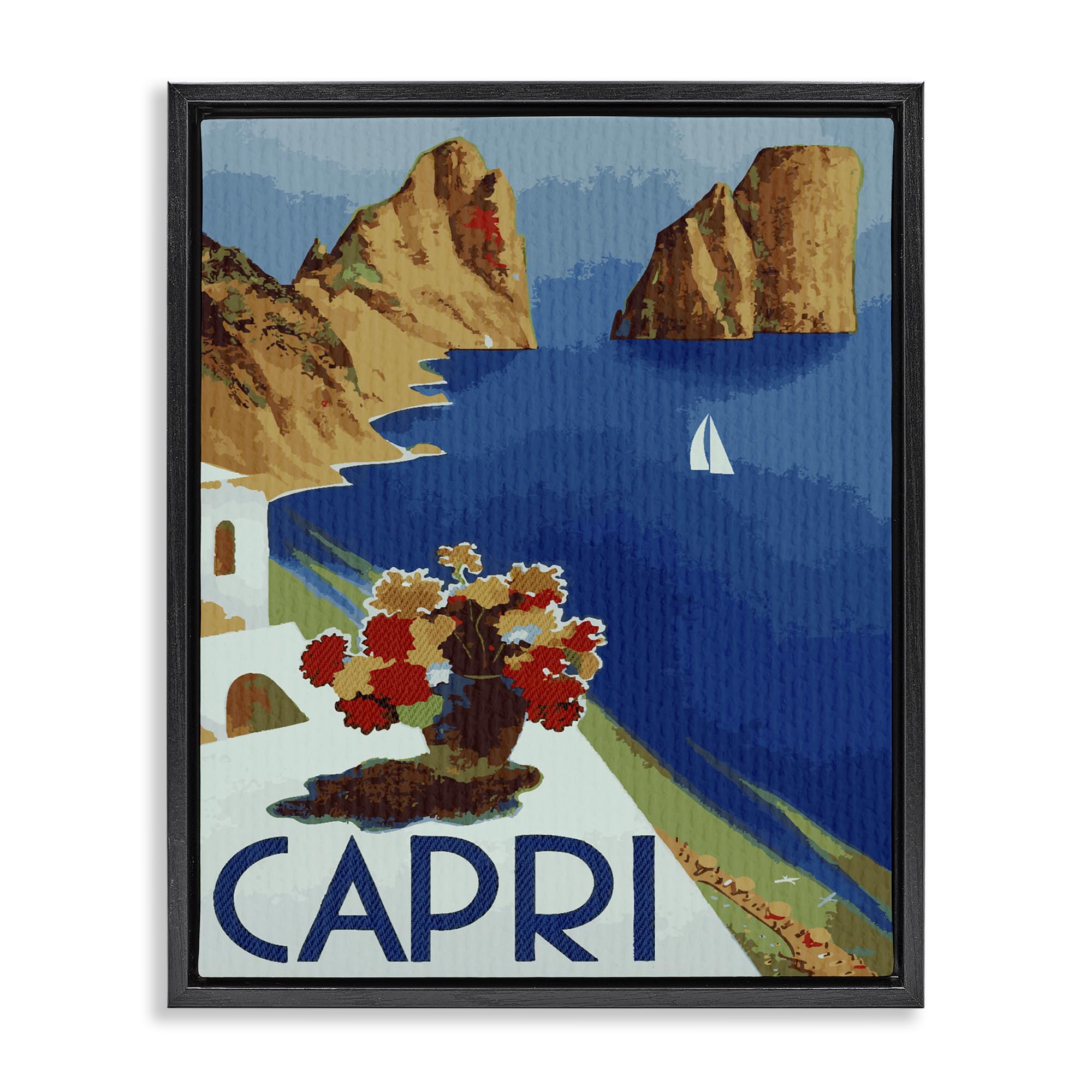 Stupell Industries 'Capri Island Cliffs', Floating Frame Canvas Art, Black, 25 x 31 Inches, Easy to Hang and Sturdy, Made in USA, by Lil' Rue
