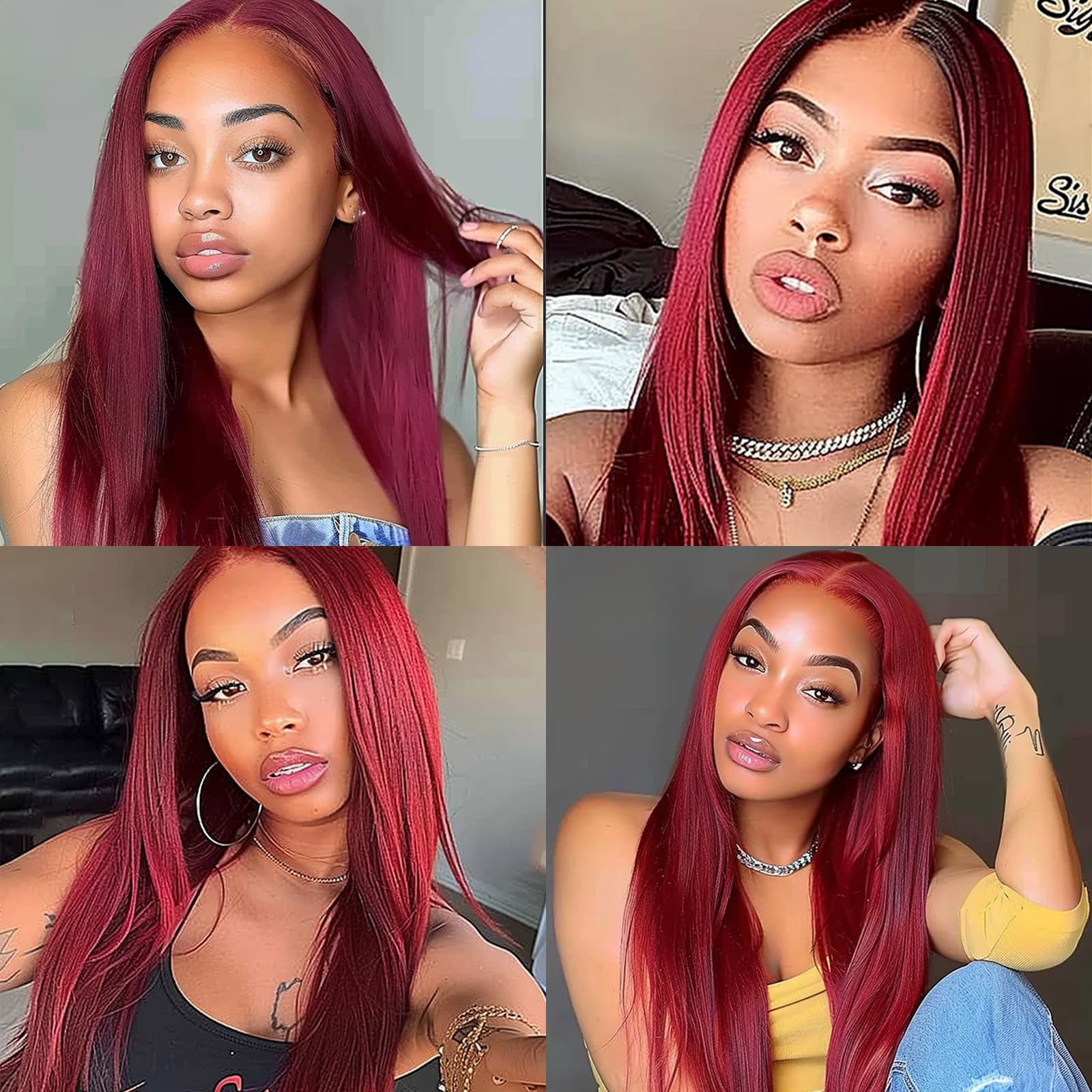 BERRYLION Long Straight Wigs for Women, Wine Red, Average Size - Image 3