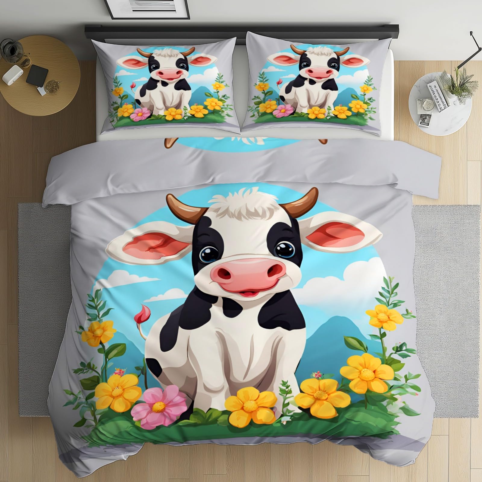 Housse de couette vache laitière floral pour des nuits douces et poétiques