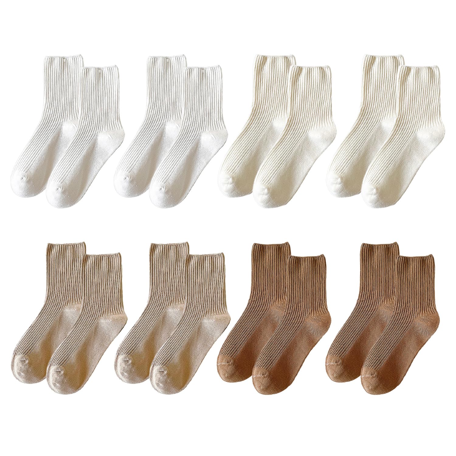VEHYEGOI 8 Pairs Of Striped Cotton Socks, Mid-Calf Socks, Simple Design Socks, Breathable And Soft Socks, Women'S Socks, Warm Socks