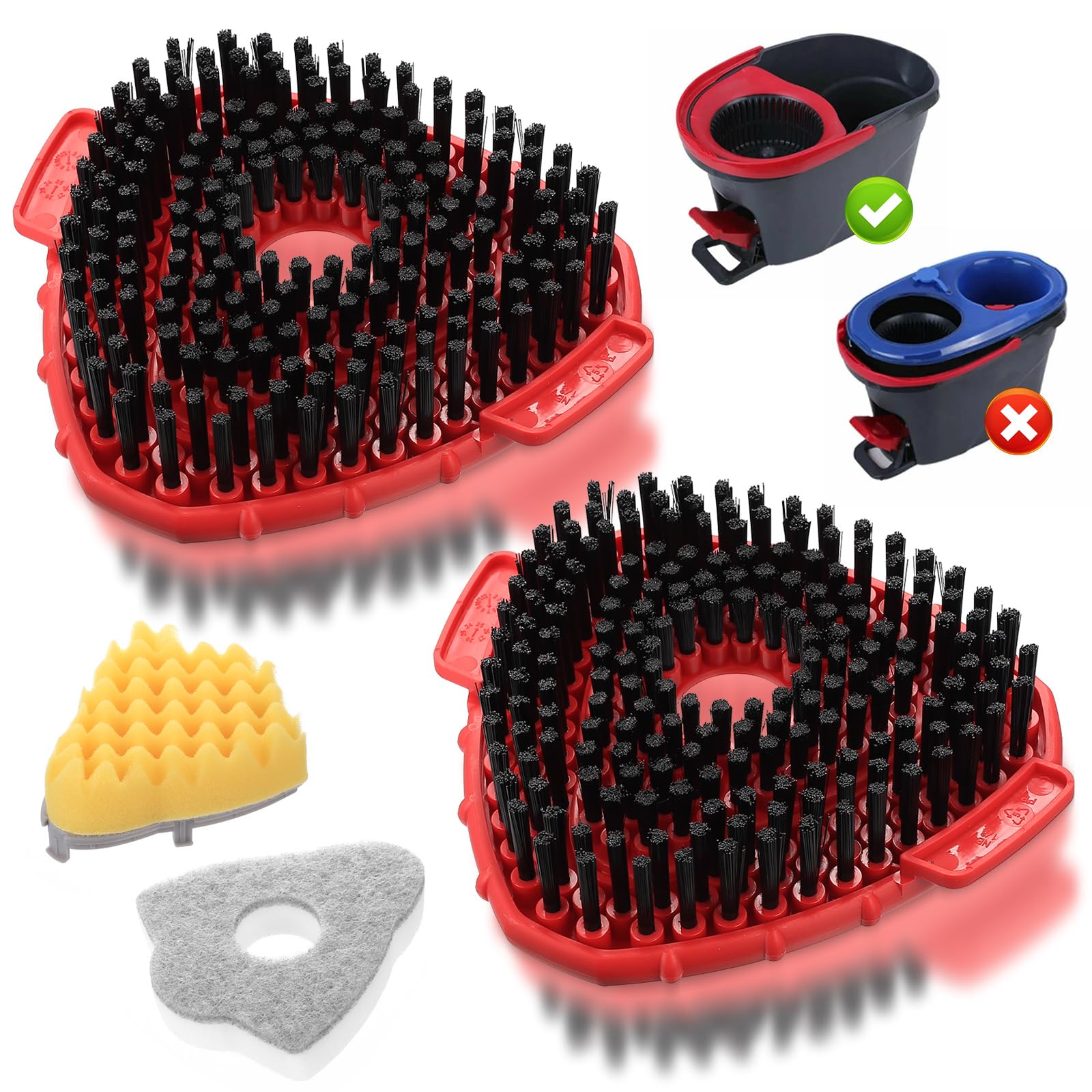 2 Pcs Cepillo de Repuesto para Vileda Turbo Fregona, Cabezal de Limpieza Giratorio Triangular para Vileda Turbo Spin EasyWring, para Baño, Cocina, Piscinas y Patios