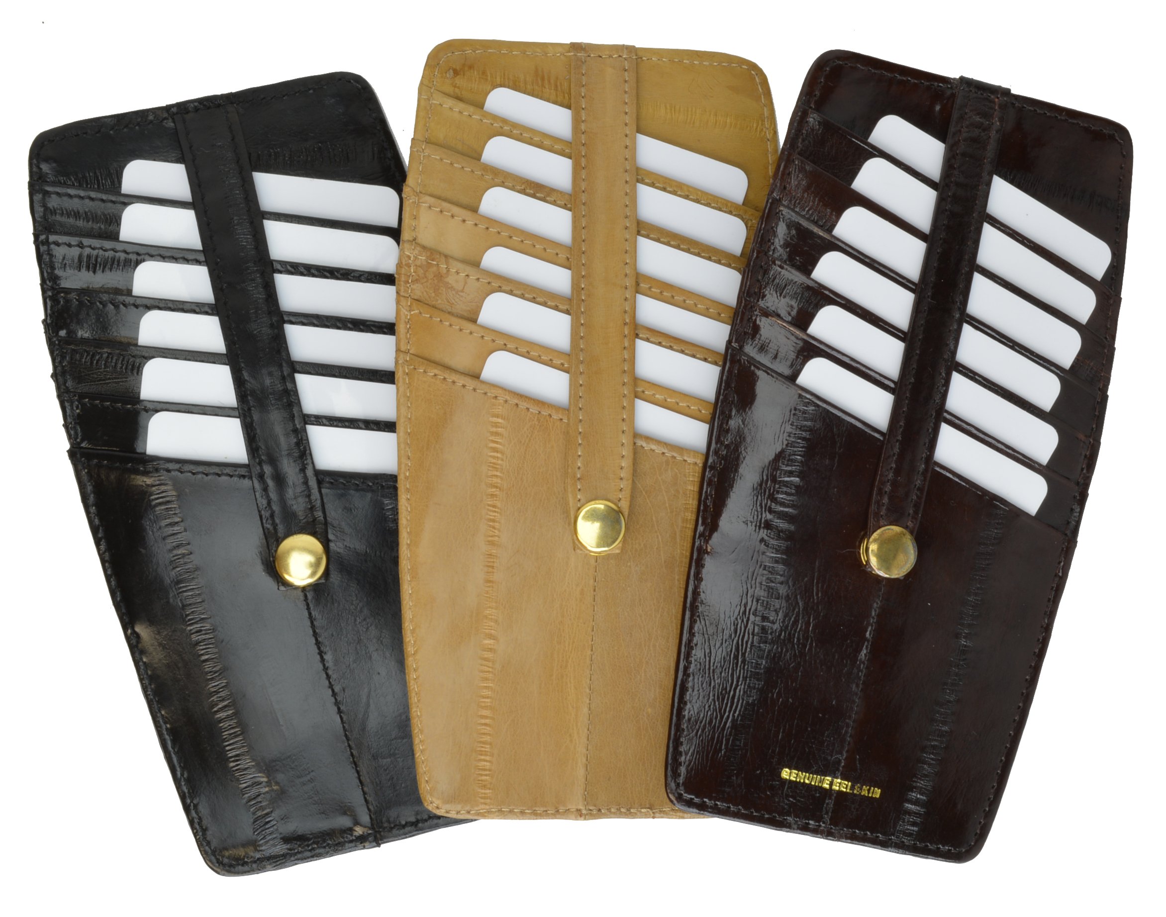 New EEL Skin Snap Two Sided Credit Card Holder BR #E531