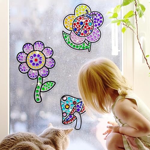 Miniatura 5 de Kits de pintura de diamantes para niños, 6 hojas de flores y gema por números para niñas, suministros de fiesta de cumpleaños, regalos para 6, 7, 8,
