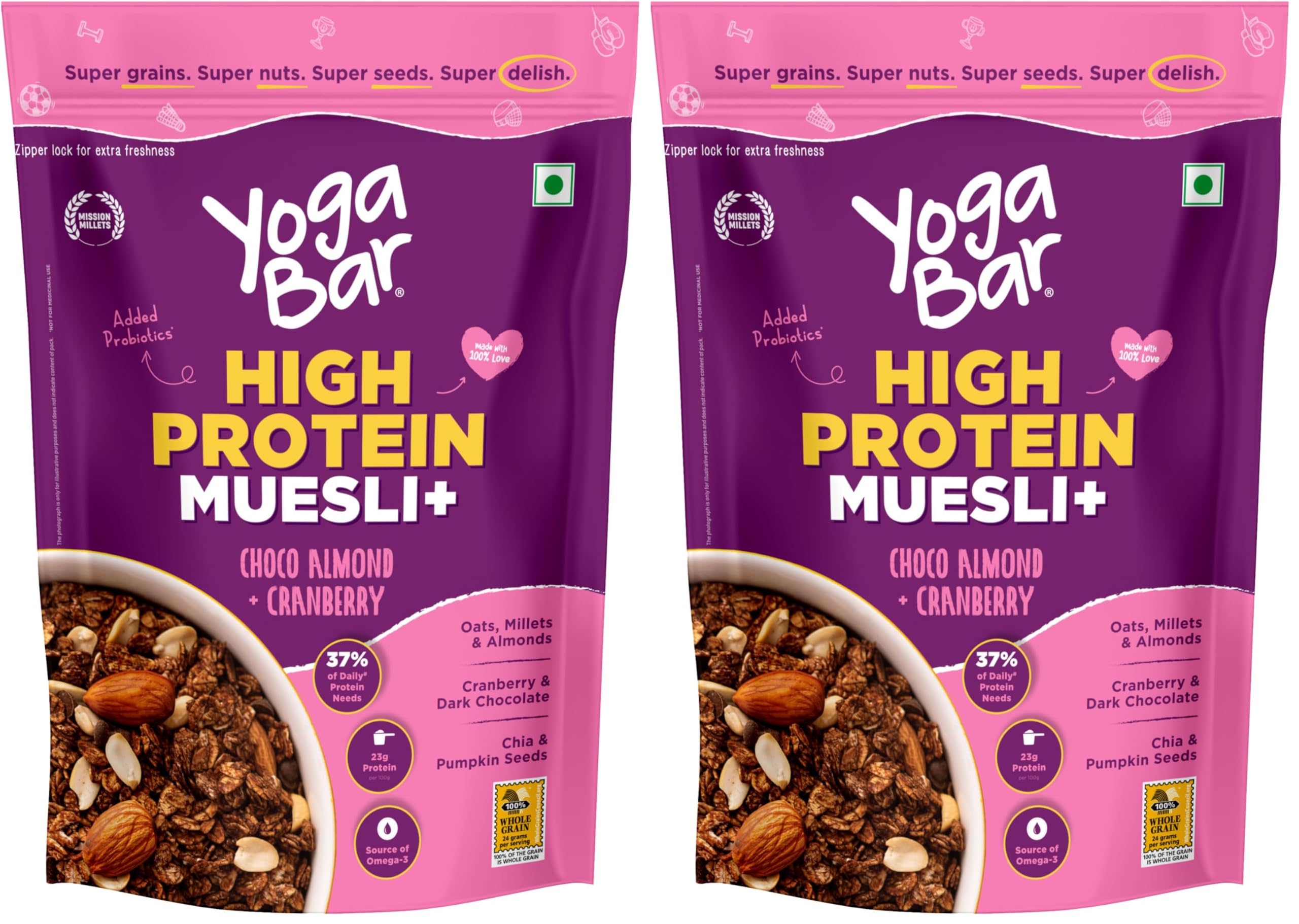 Yogabar High Protein Muesli 850g | 23g per 100g Protein | Choco Almond & Cranberry | Easy on gut (Pack of 2)-picture-11