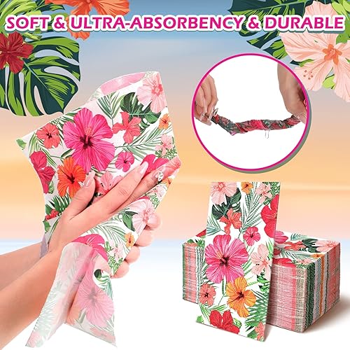 Miniatura 5 de Hotop Paquete de 200 servilletas hawaianas para invitados, servilletas tropicales, decoraciones de fiesta Luau, toallas de papel decorativas para