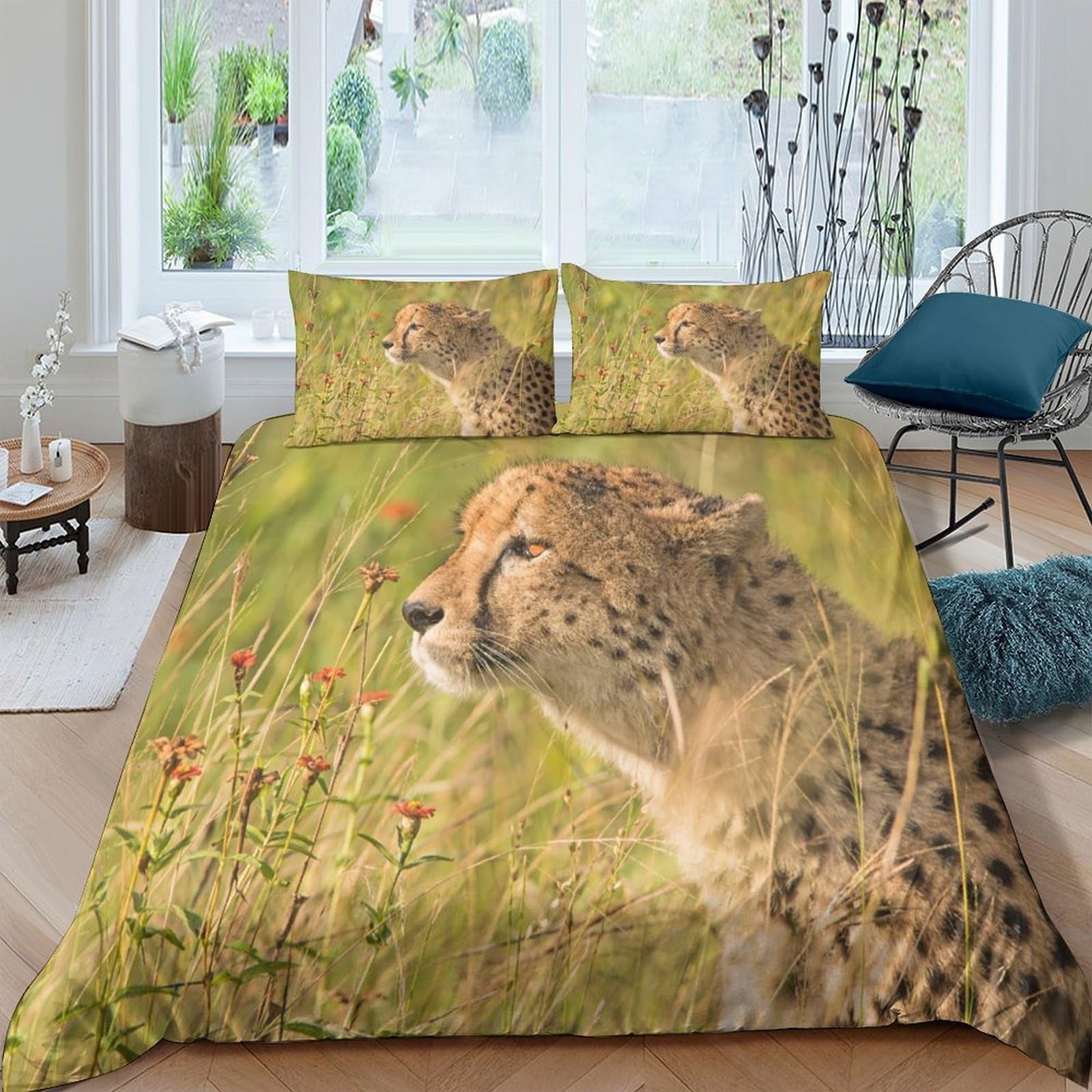 Ctjqhvkz Style-4 3D Printed Cheetah Grassland Fitted Sheet Microfiber Soft Anti-Slip Bed Cover For Bedroom Dorm Mattress Decor Single（135X200cm）
